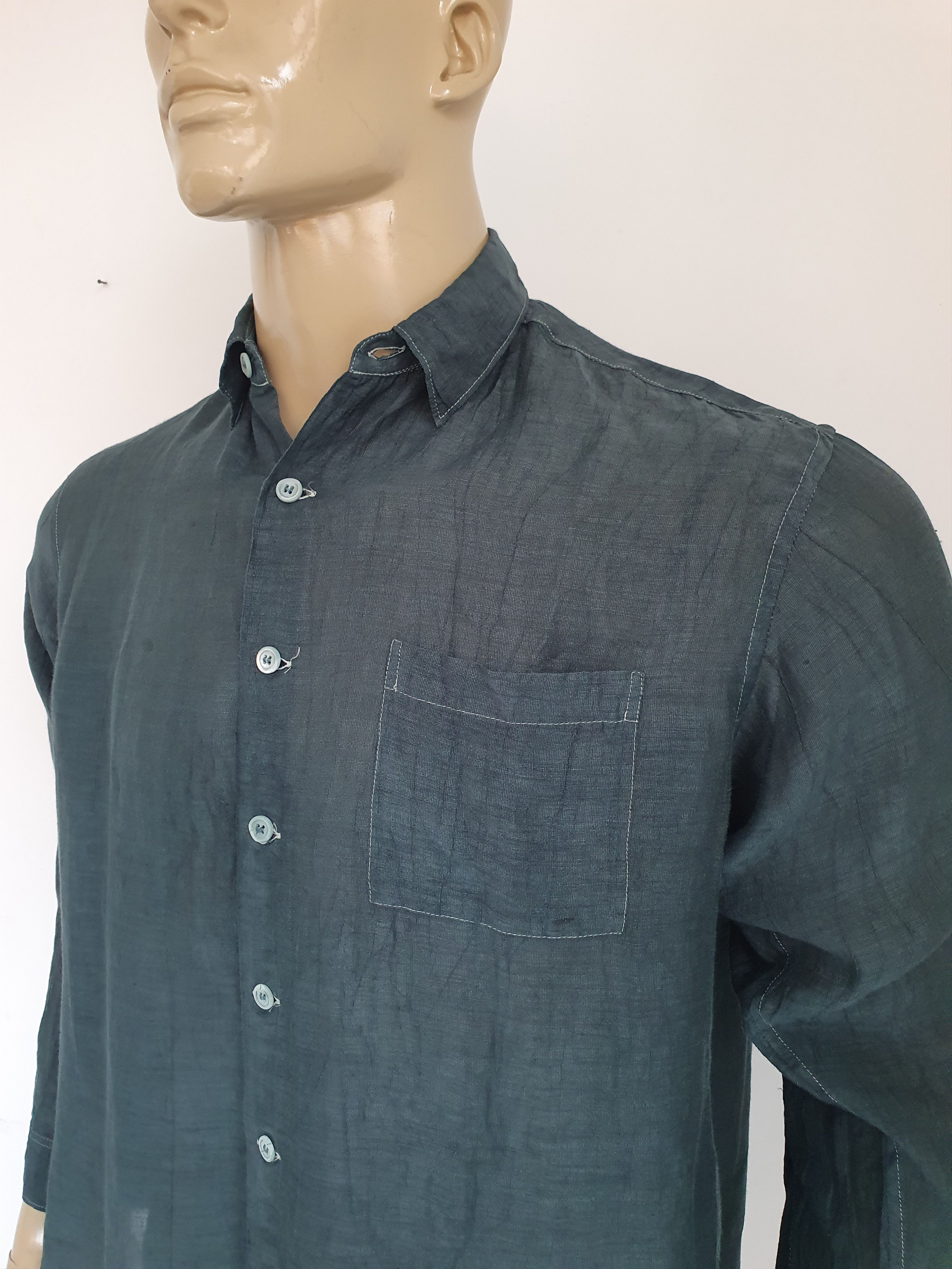 Y's × Yohji Yamamoto Green Dyed Contrast Stitch Shirt Size US M / EU 48-50 / 2 - 5 Thumbnail
