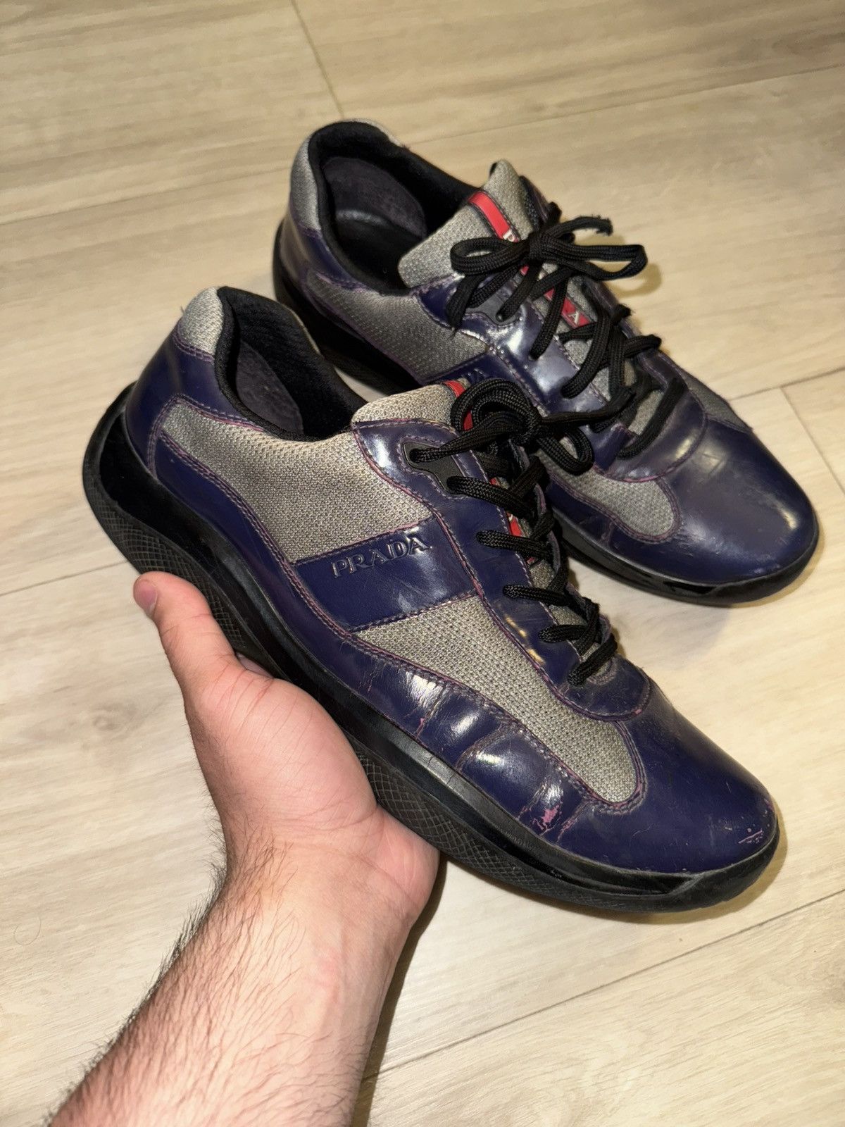 Prada AmericaS Cup Purple Patent Leather Low Top Shoes, Men's (Size 11)