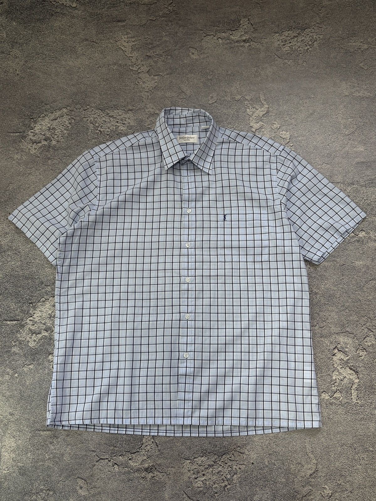 Yves Saint Laurent Yves Saint Laurent Pour Homme Blue Check SS Shirt XL Size US XL / EU 56 / 4 - 1 Thumbnail