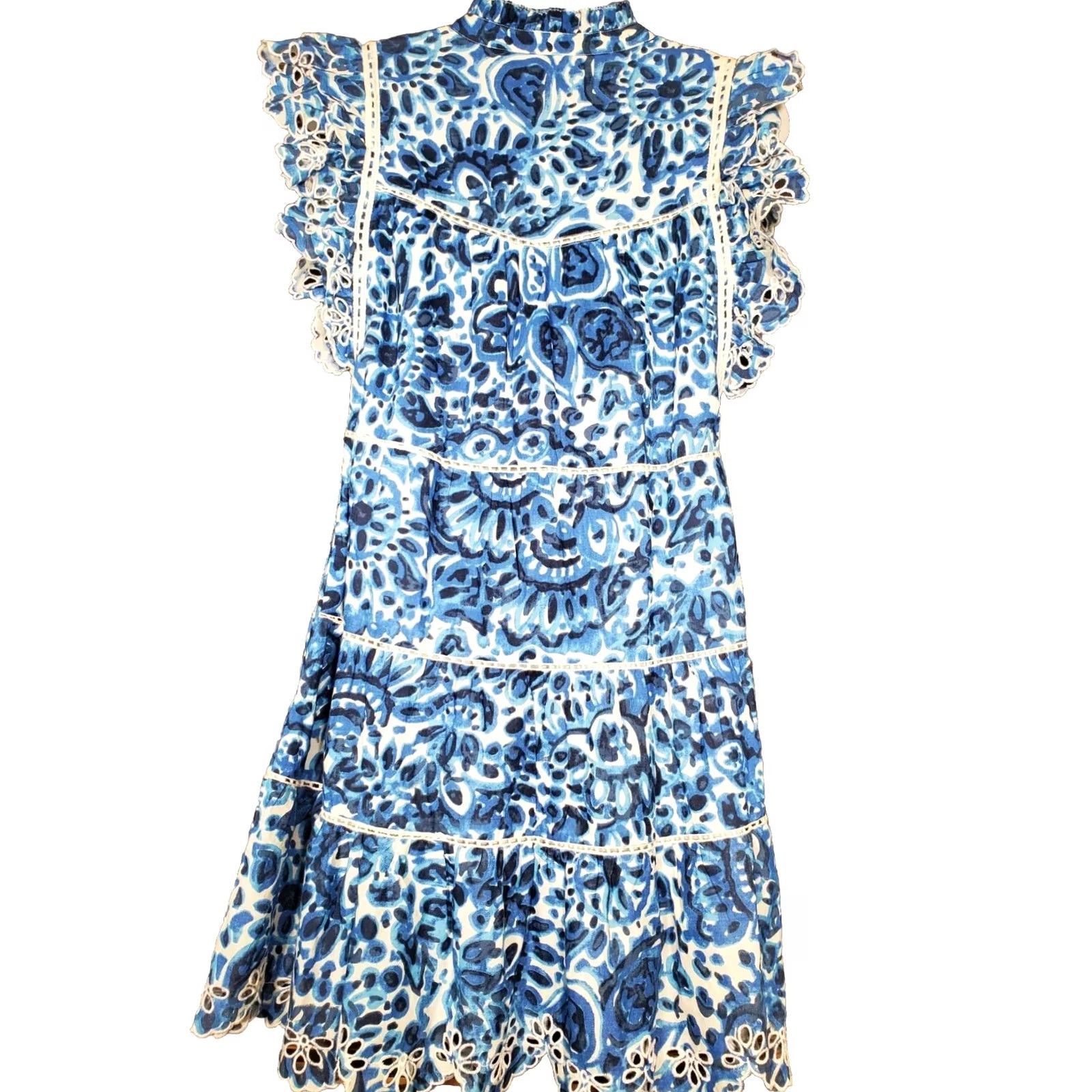 Vintage House of Harlow 1960 Melba Blue Floral Ruffle Mini Dress S Womens New With Tags Size S / US 4 / IT 40 - 2 Thumbnail