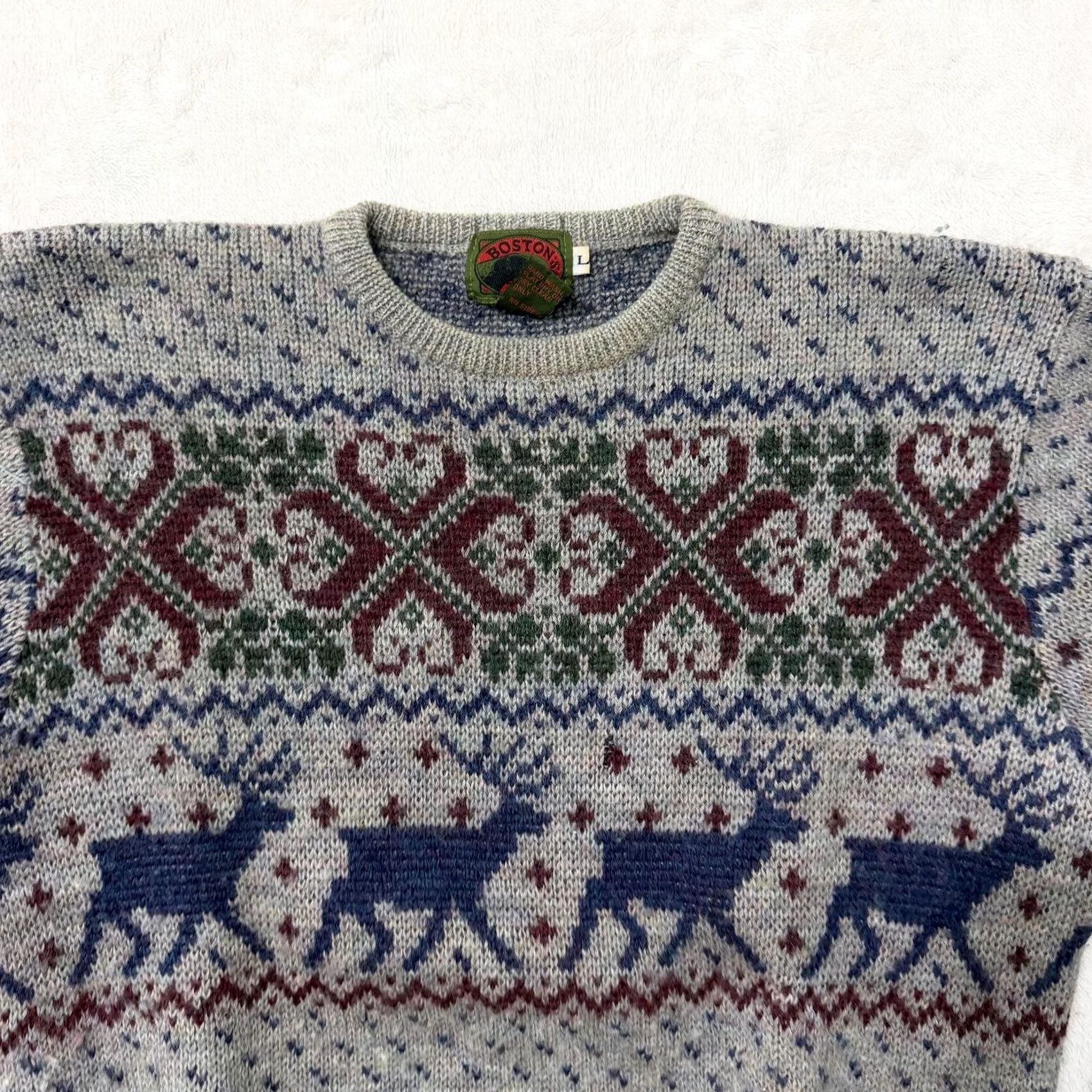Vintage VINTAGE Boston Traders Sweater Mens L Gray Wool Fair Isle Reindeer Christmas pullover Crew Neck Knit Heavyweight Winter Casual Modern Size US L / EU 52-54 / 3 - 2 Thumbnail