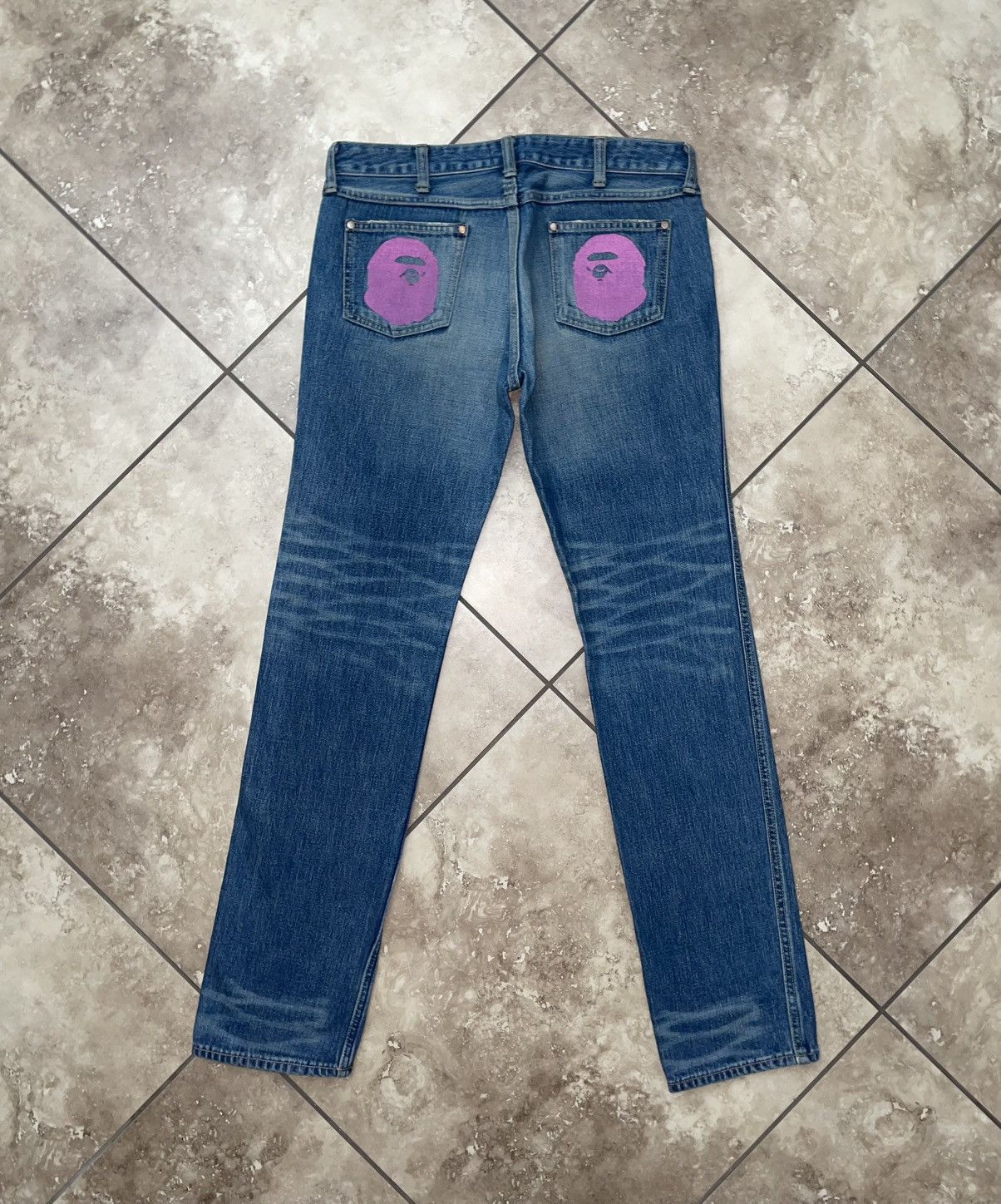 Bape Bape Paint Splatter Ape Head Indigo Denim | Grailed