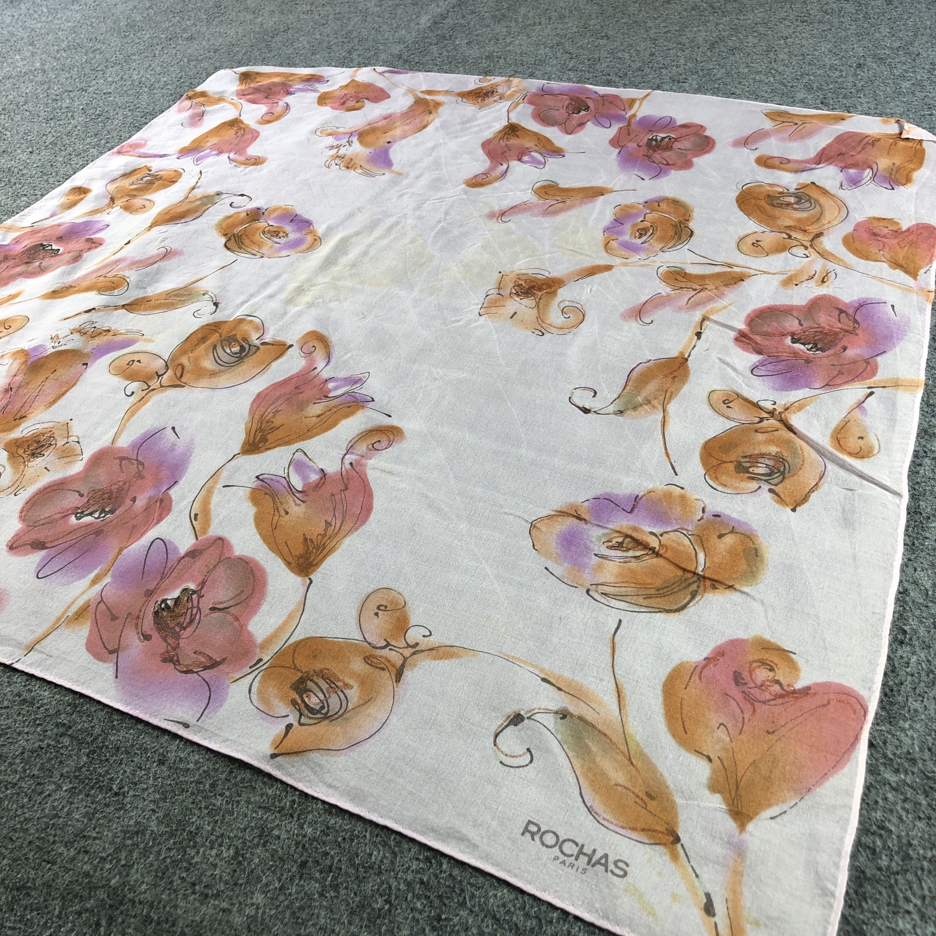 Vintage Rochas Luxury Hand Rolled Silk Scarf M1096 Size ONE SIZE - 3 Thumbnail