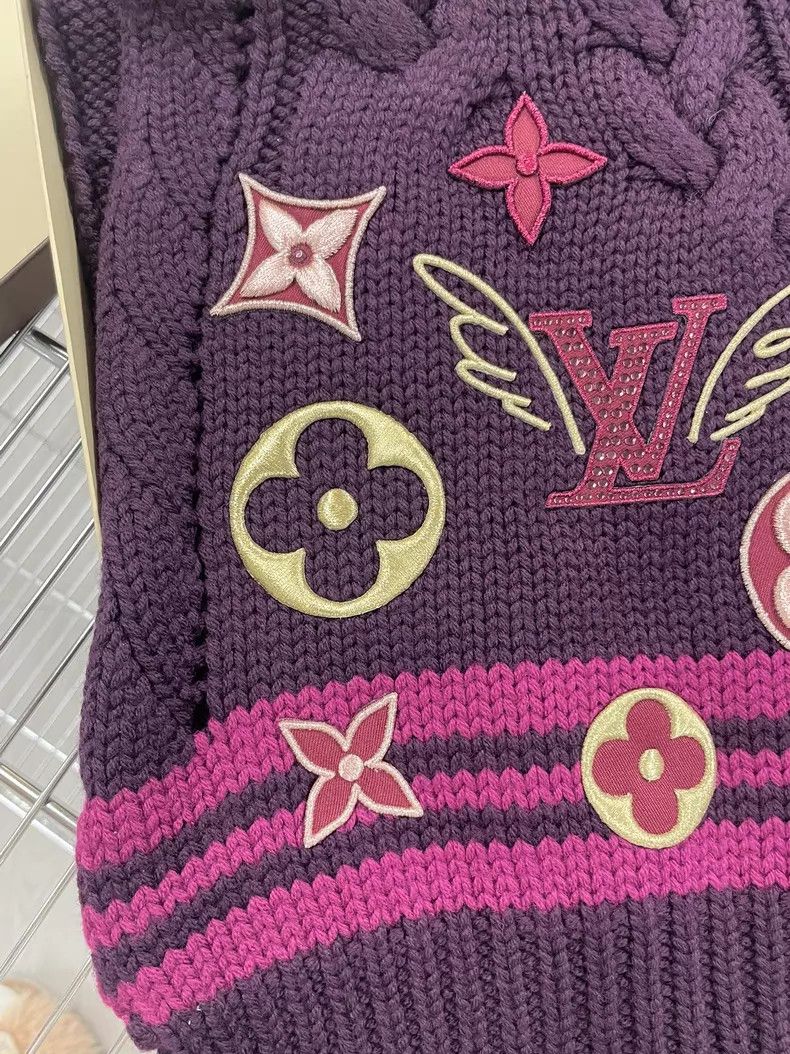 Louis Vuitton Louis Vuitton Purple Multi-Element Logo Wool Woven Scarf Size ONE SIZE - 3 Thumbnail