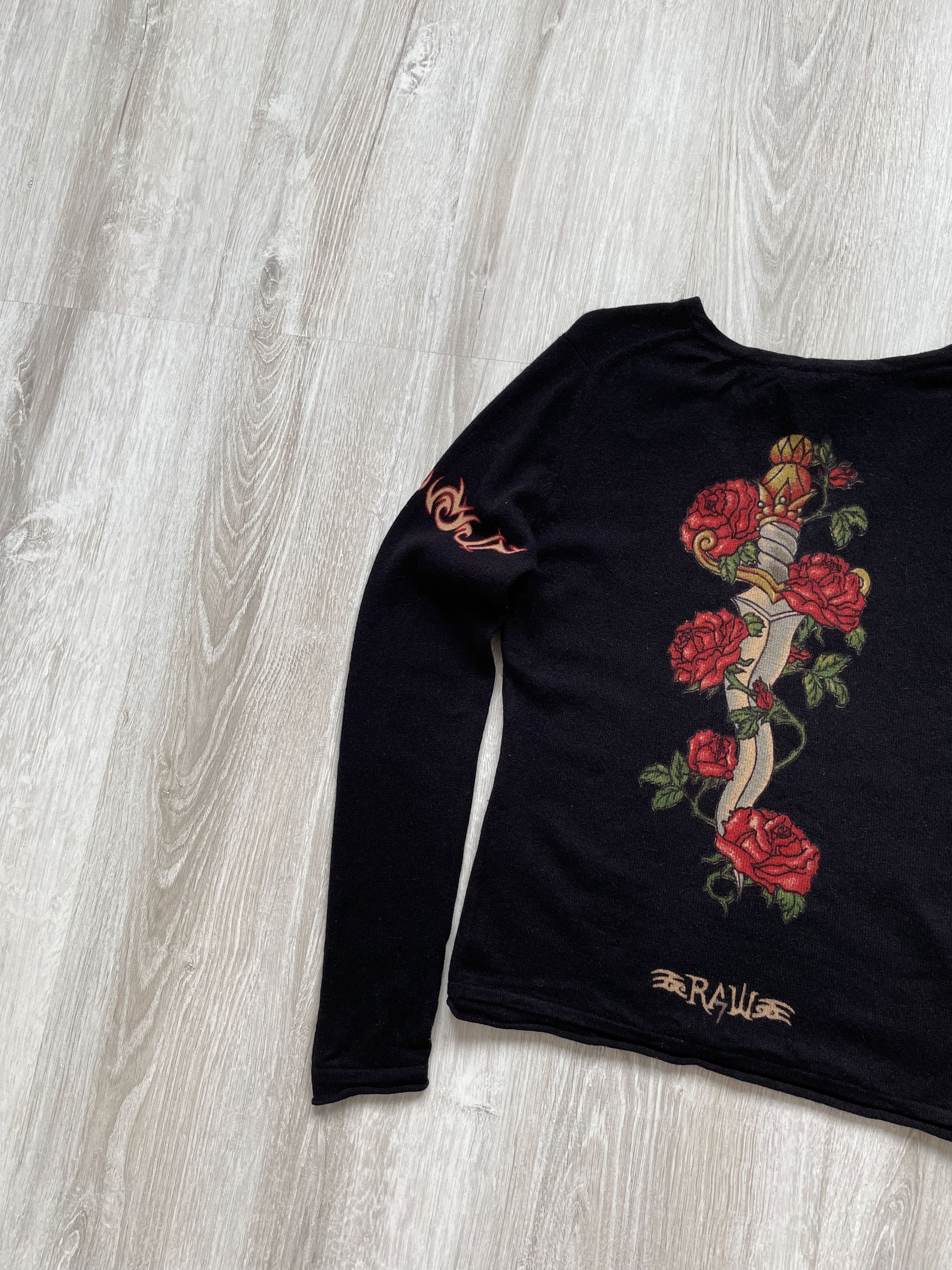 If Six Was Nine Vintage Y2K RAW Tattoo Roses Cashmere Cardigan Size M / US 6-8 / IT 42-44 - 5 Thumbnail