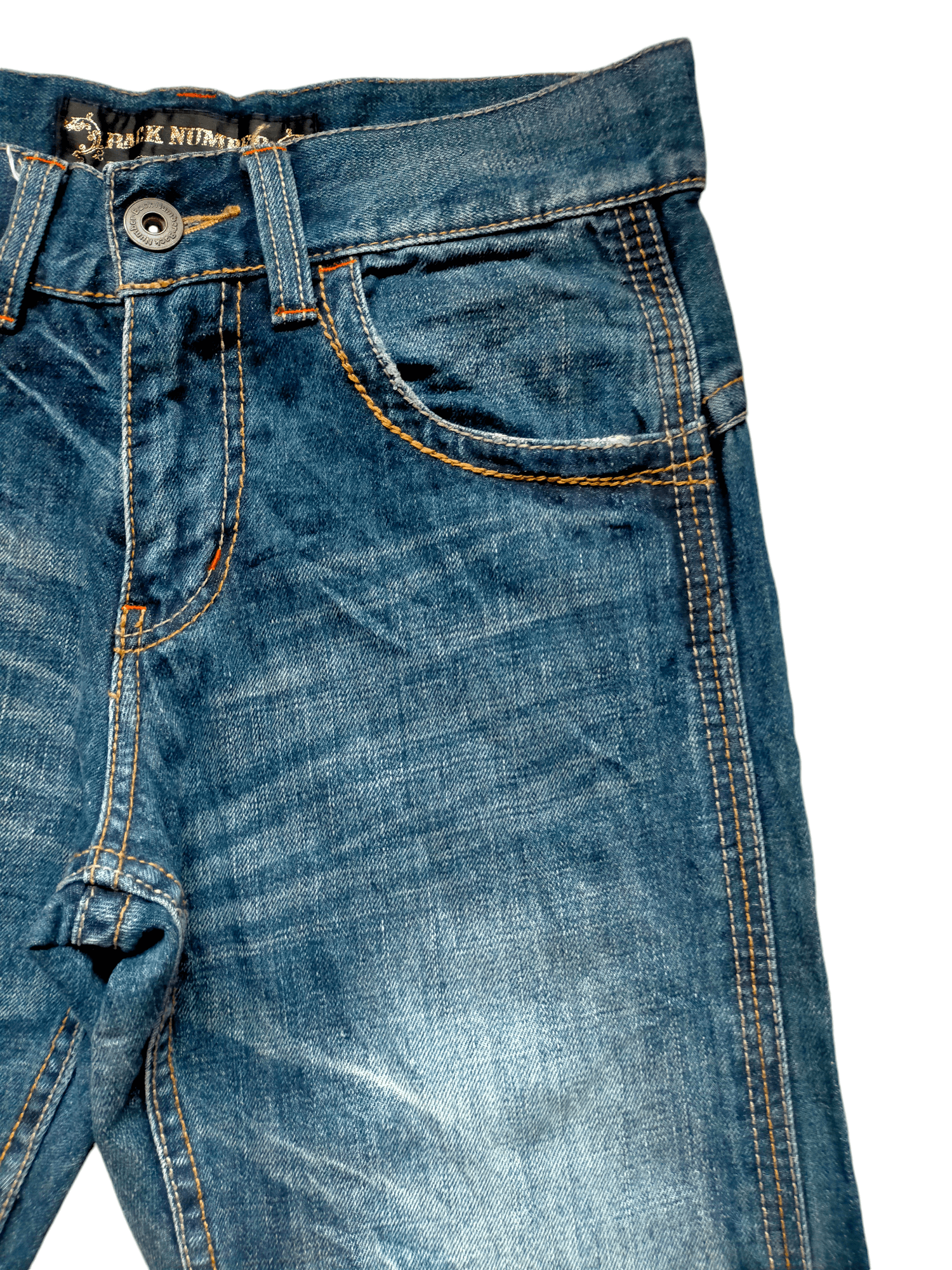 Back Number Acid Wash Bucklle Back Denim Pants