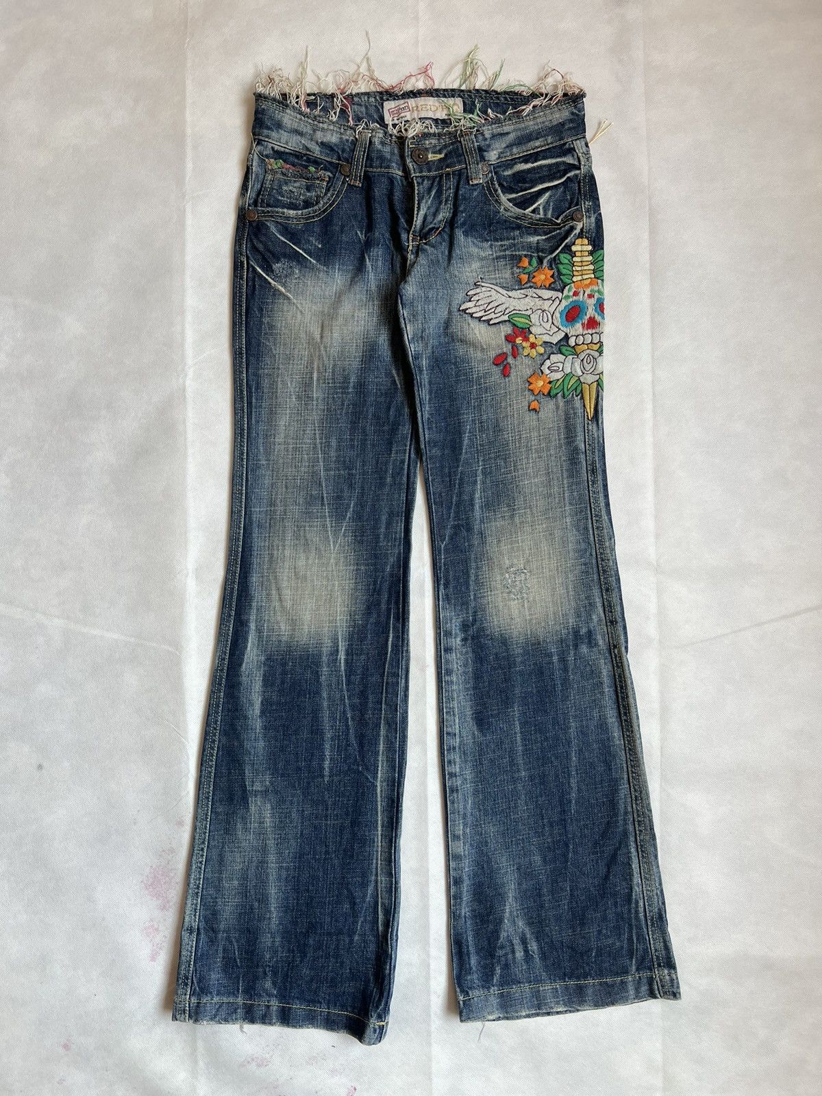 Japanese Brand Red Pepper Flare Denim Skulls Punk Washed Denim Size 30" / US 8 / IT 44 - 1 Thumbnail