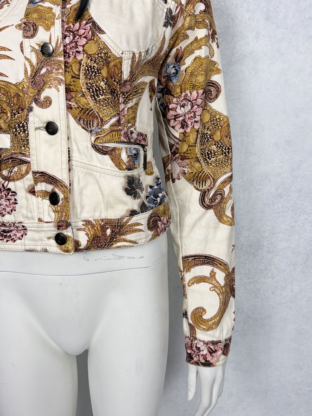 Roberto Cavalli Roberto Cavalli 2000’s Corseted Floral Baroque Denim Jacket Size S / US 4 / IT 40 - 5 Thumbnail