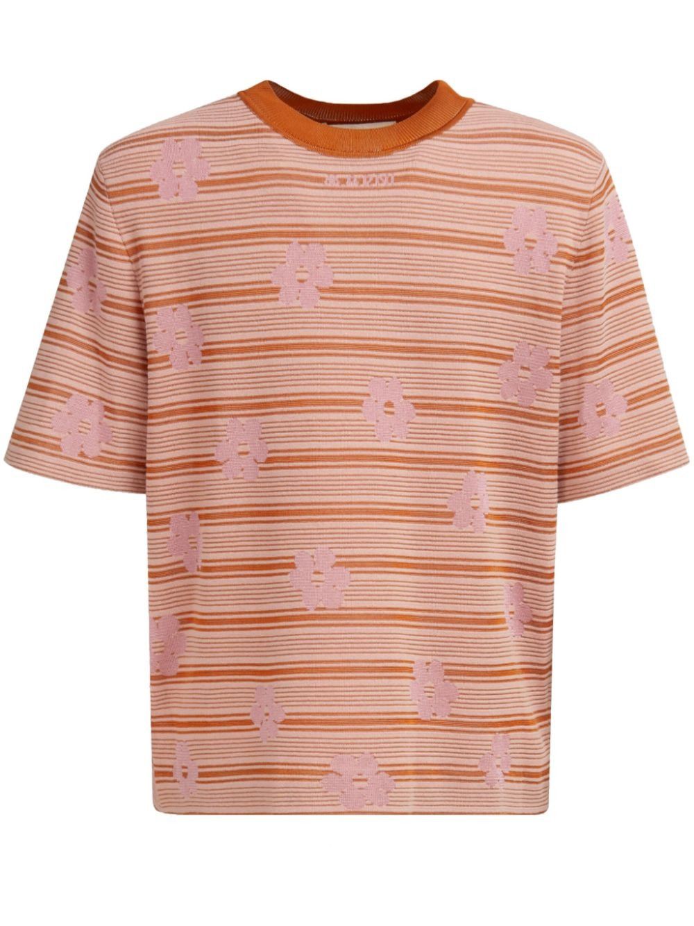 Marni o1w1db11025 Intarsia-Logo Knitted Cotton T-Shirt in Orange Size US M / EU 48-50 / 2 - 1 Thumbnail