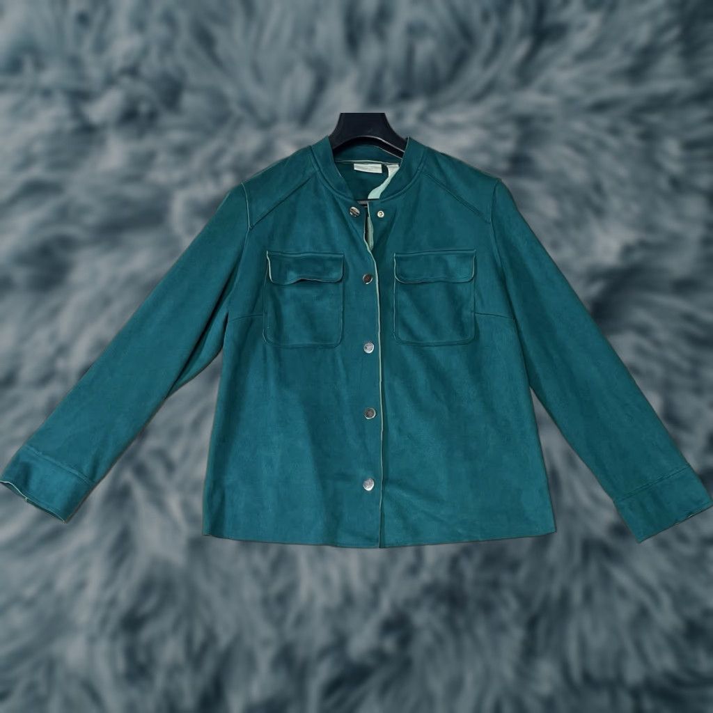 Vintage Chicos Jacket Emerald Green Size 2 Faux Suede Lining Snap Pocket Basic Jacket Women Size XS / US 0-2 / IT 36-38 - 1 Thumbnail