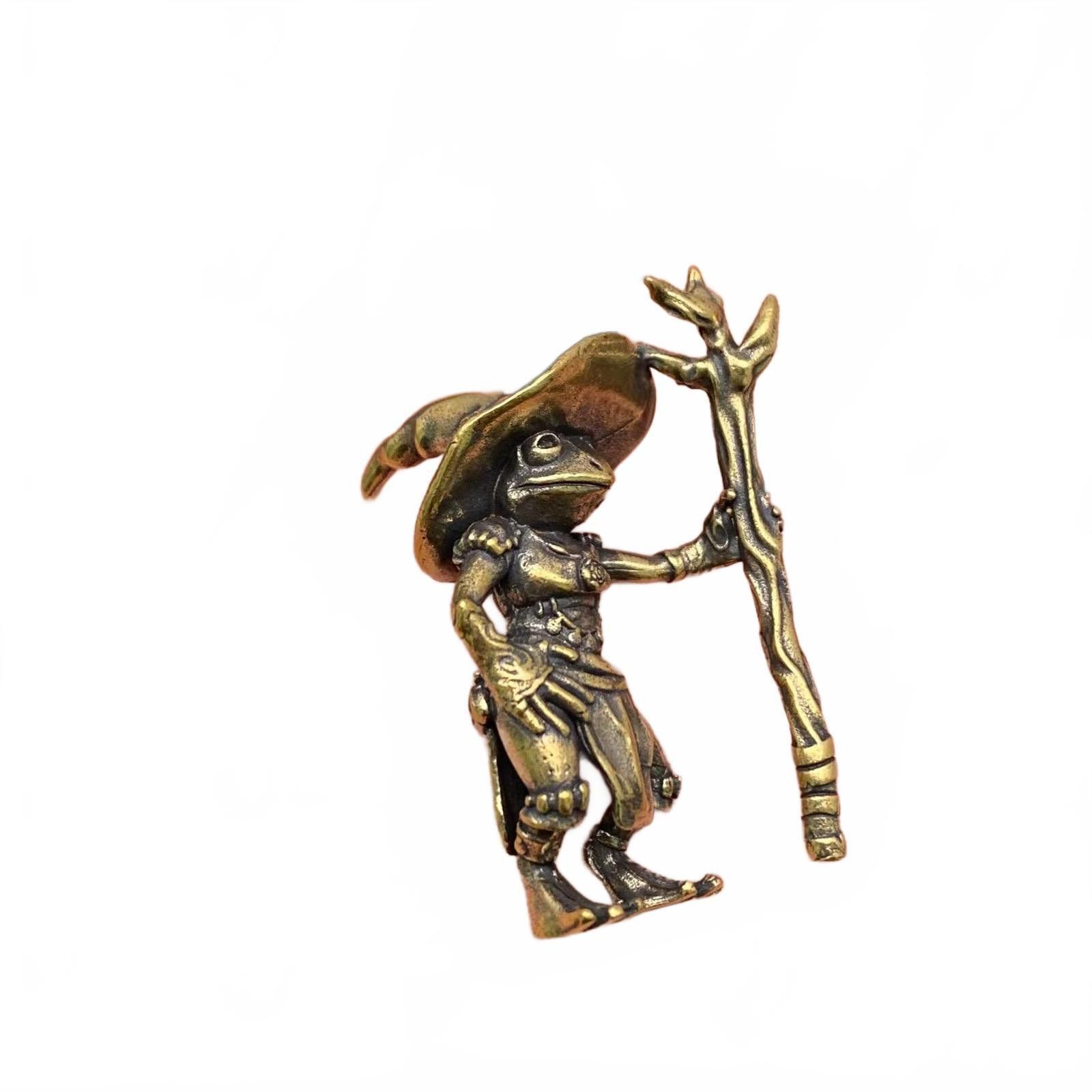 The Unbranded Brand Brass Frog Wizard Figurine with Staff Size ONE SIZE - 2 Thumbnail