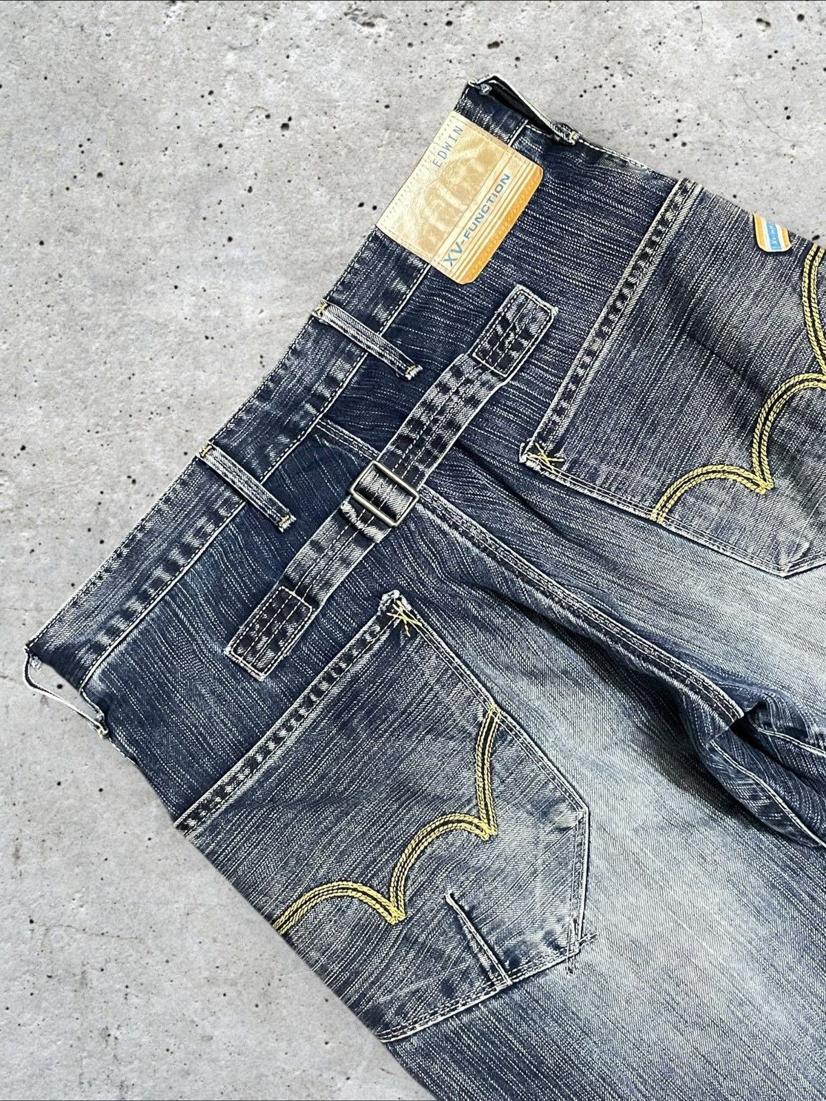Edwin Vtg Edwin Twisted Loose Ripped Blue Wash Buckle Back Jeans Size US 31 - 9 Thumbnail