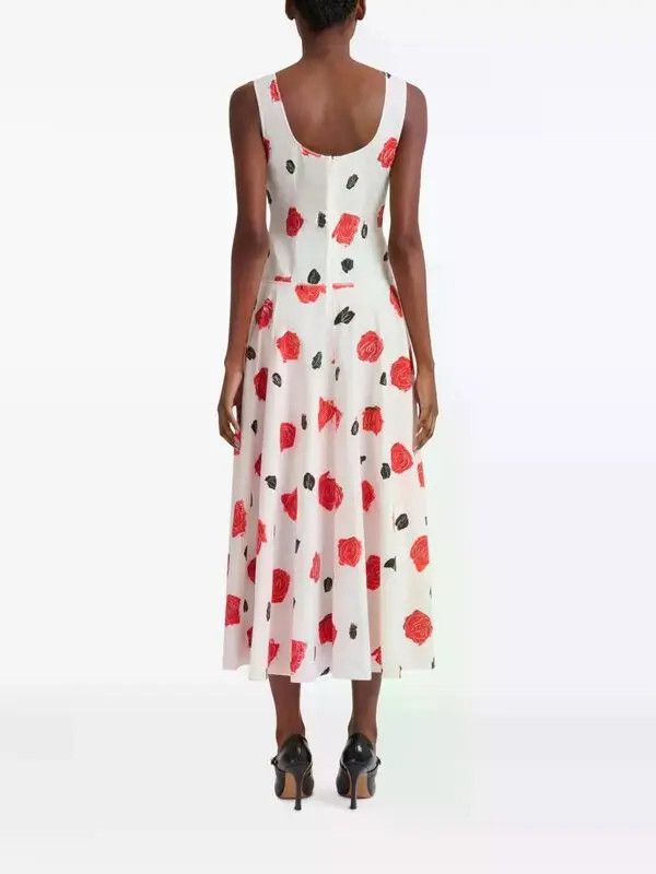 Marni o1w1db10426 Rose-Print Midi Dress in White Size L / US 10 / IT 46 - 4 Thumbnail