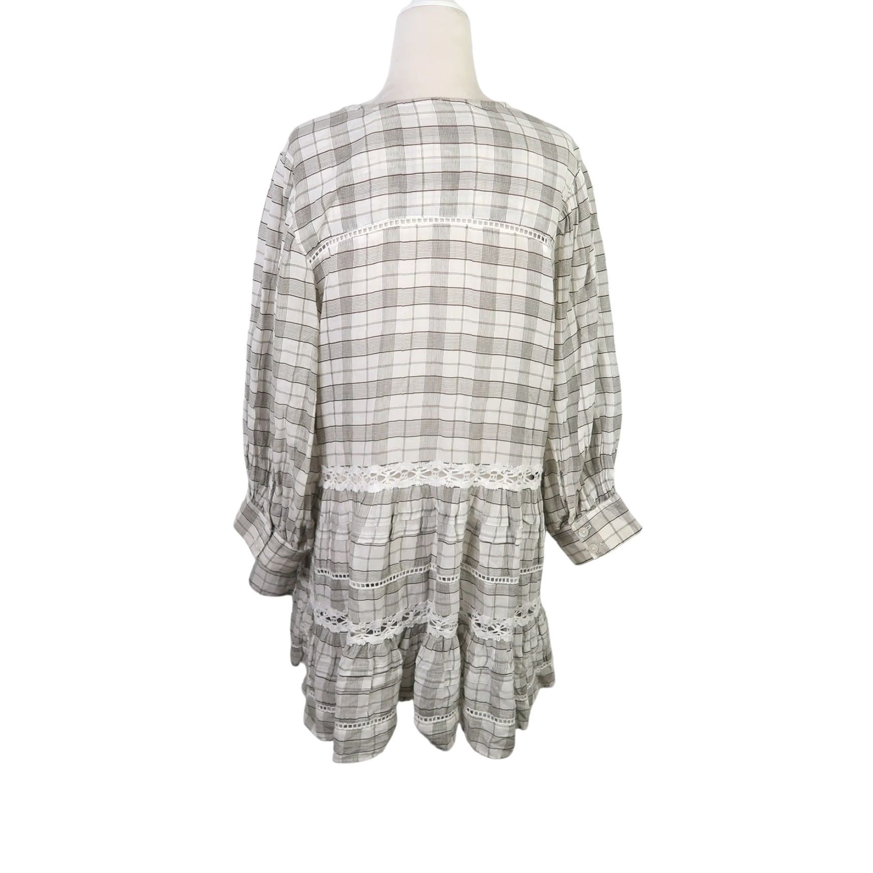 Free People Free People Tunic Blouse Shirt Casual Plaid Time Out Grey Cream 3/4 Sleeve Cotton V-Neck Small Women Mens, Womens Size S / US 4 / IT 40 - 4 Thumbnail