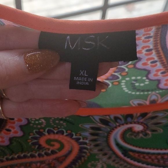 Vintage MSK Made in India Green/Pink Flared Long Sleeves Sz. XL Dres Size XL / US 12-14 / IT 48-50 - 7 Thumbnail