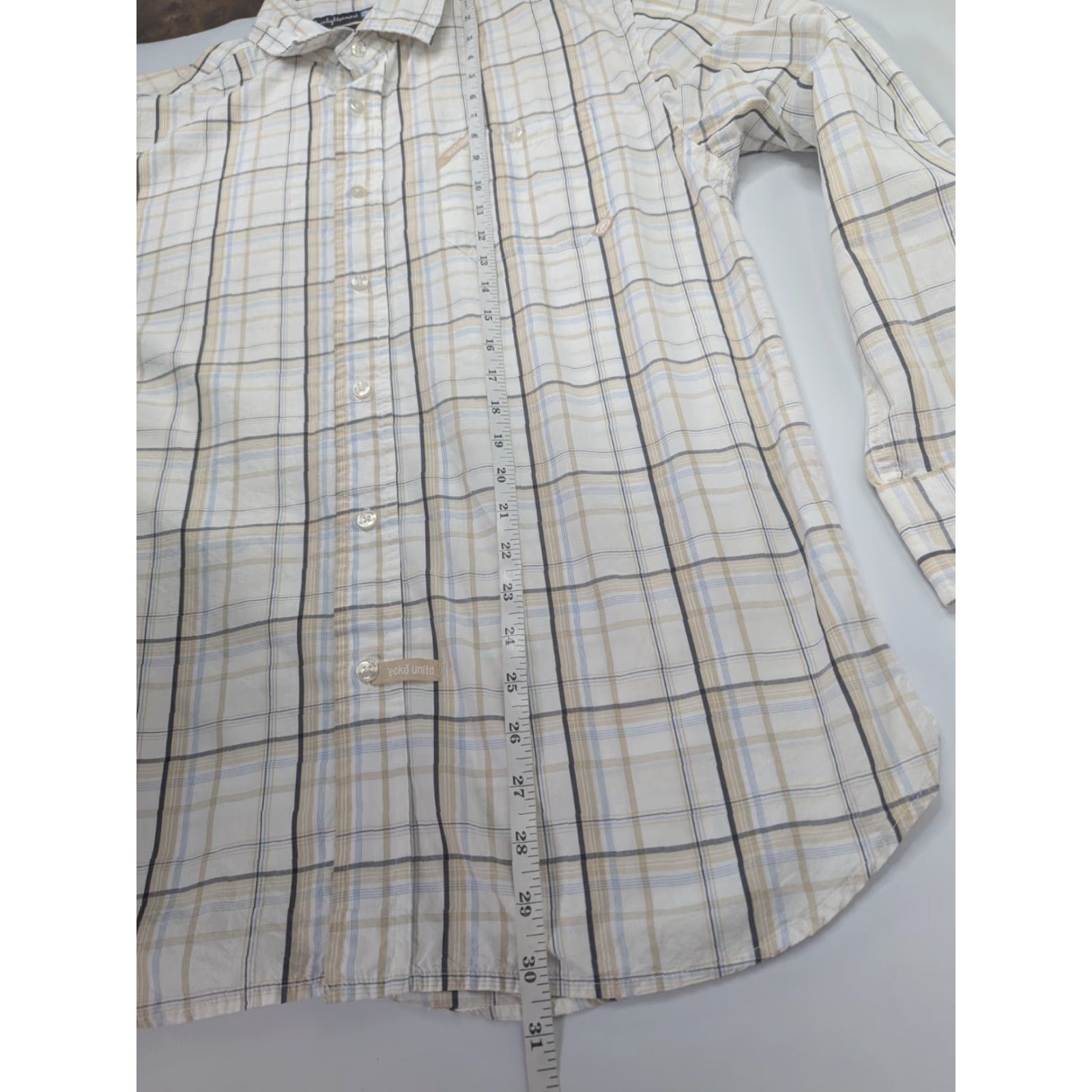 Ecko Unltd. VINTAGE Ecko Unltd Beige White Plaid Long Sleeve Button Front Cotton Shirt Men's L Size US L / EU 52-54 / 3 - 4 Thumbnail