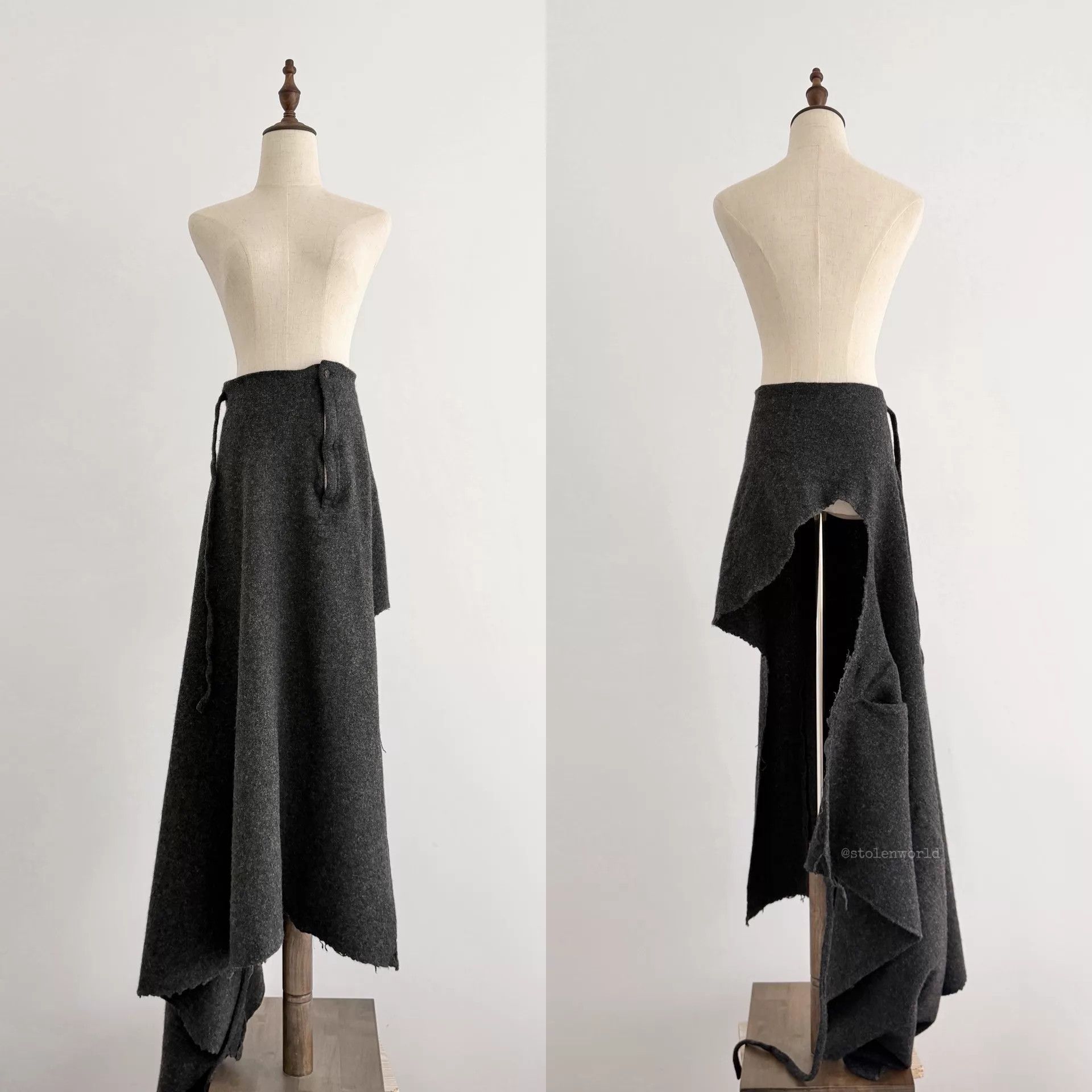 Comme des Garcons Comme des Garçons 1994 AW Fulled Wool Tie Waist Midi Skirt M Size 27" / US 4 / IT 40 - 5 Thumbnail