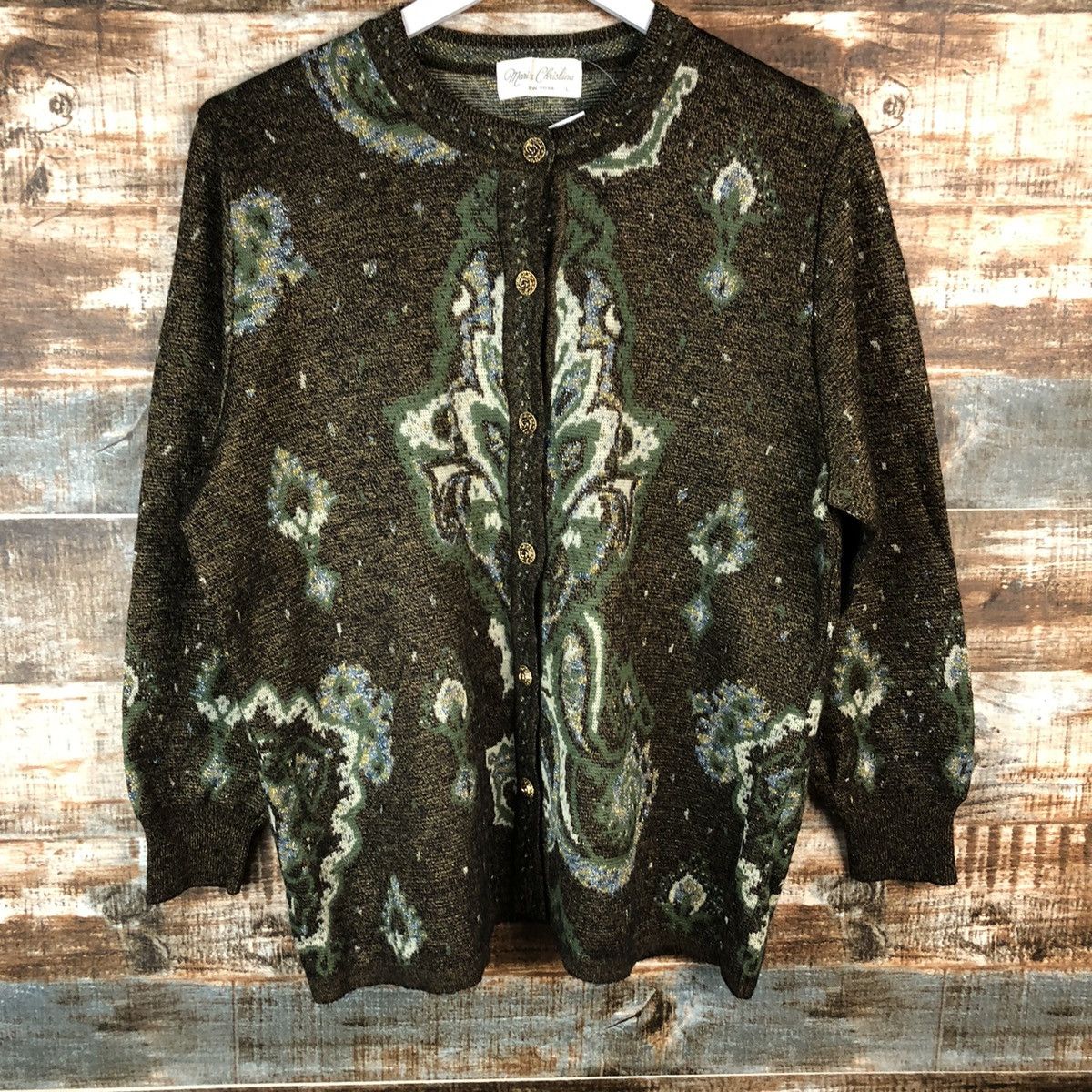 Japanese Brand × Vintage Manissa Christian vintage Brown Patterned Cardigans #A1339 Size L / US 10 / IT 46 - 3 Thumbnail