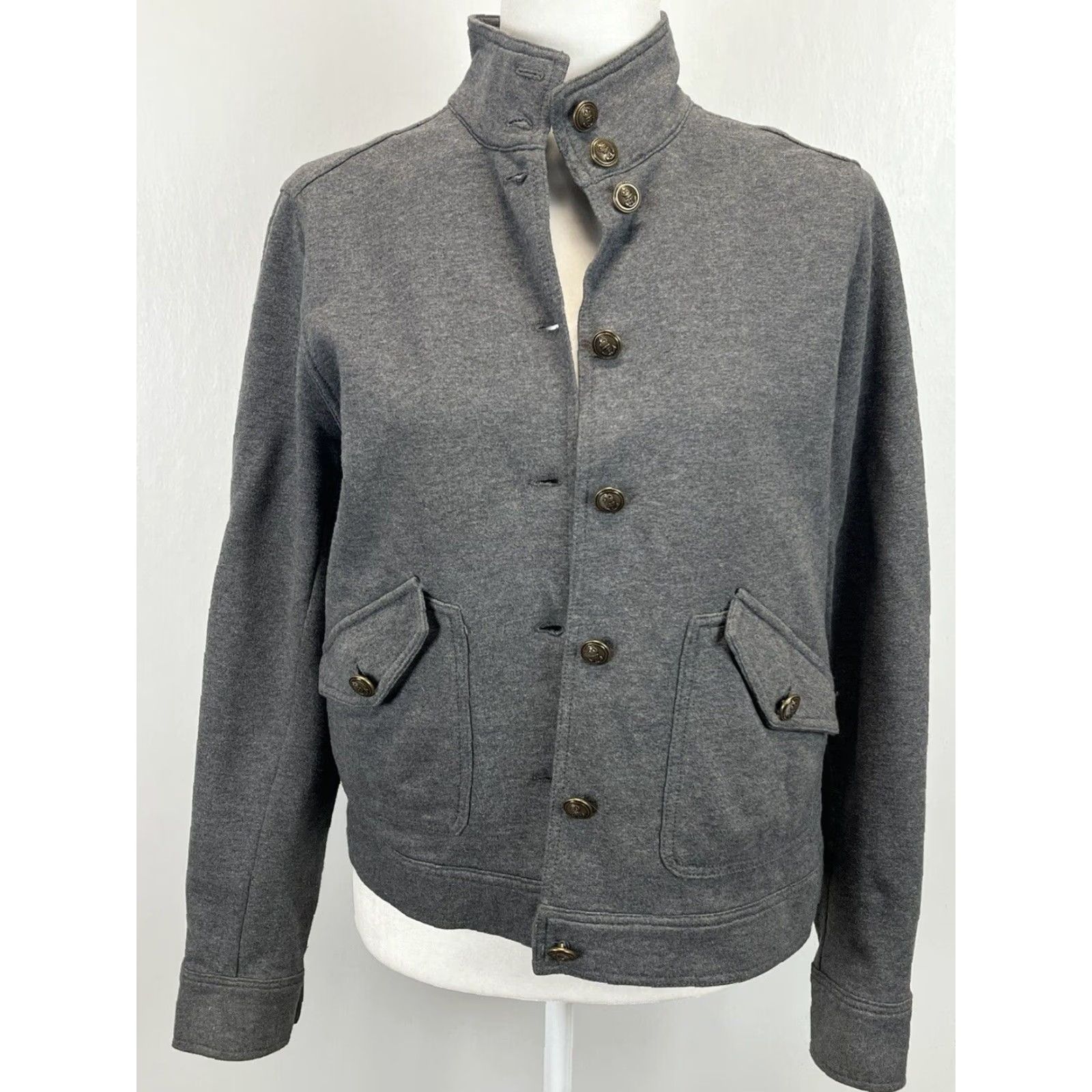 Ralph Lauren VINTAGE Lauren Ralph Lauren LRL Jeans Co Sweatshirt Jacket Women’s Medium Gray Full-Button Varsity Jacket Womens M Gray Vintage-style? Size M / US 6-8 / IT 42-44 - 3 Thumbnail