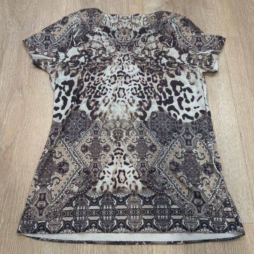 Apt. 9 Apt. 9, Animal Print Short Sleeve T-Shirt, Jeweled Neckline, Size S / US 4 / IT 40 - 2 Thumbnail