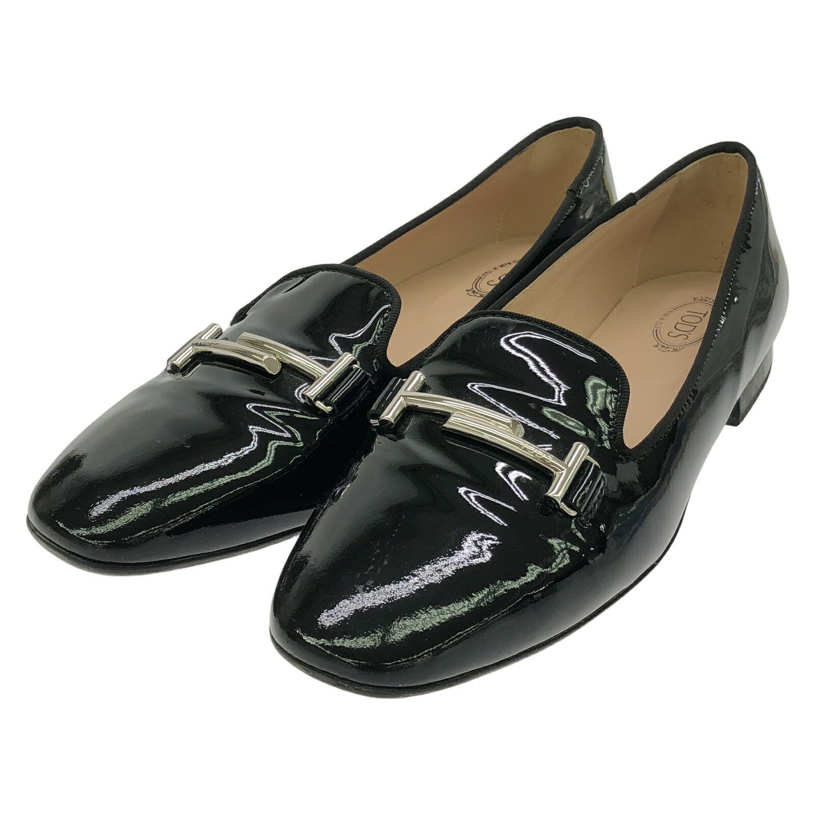 Tods Tod's Tod's Double T Patent Leather Loafer Flat Shoes Enamel Shoes in Black, Women's