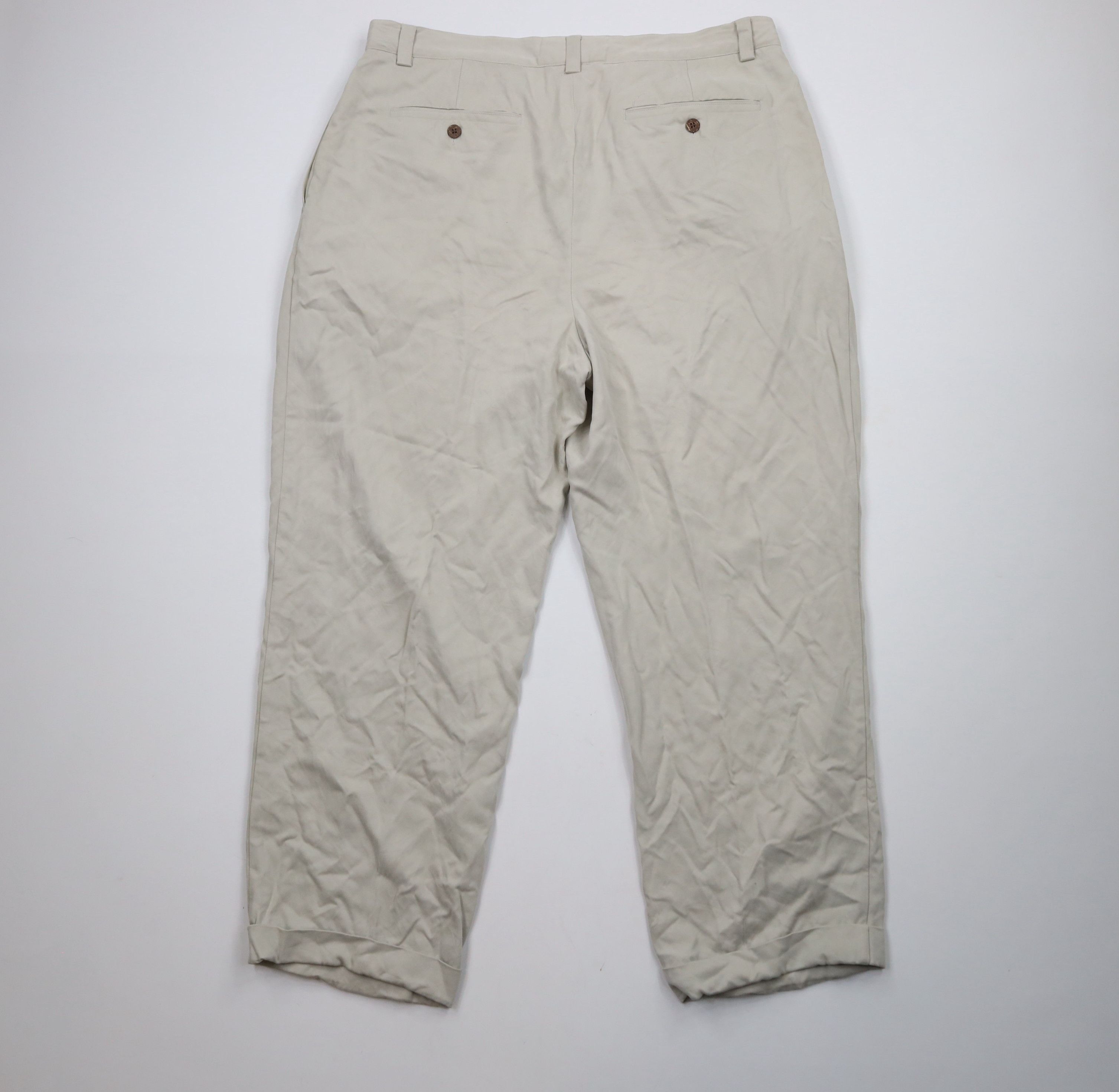 Tommy Bahama × Vintage Vintage 90s Tommy Bahama Silk Wide Leg Chino Pants Beige Size US 38 / EU 54 - 10 Thumbnail