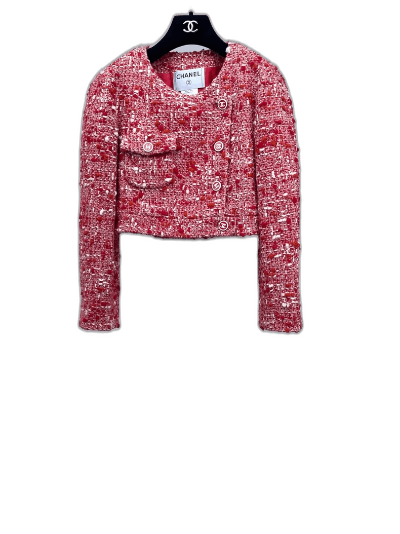 Chanel Chanel Red White Tweed Jacket Size US M / EU 48-50 / 2 - 1 Thumbnail