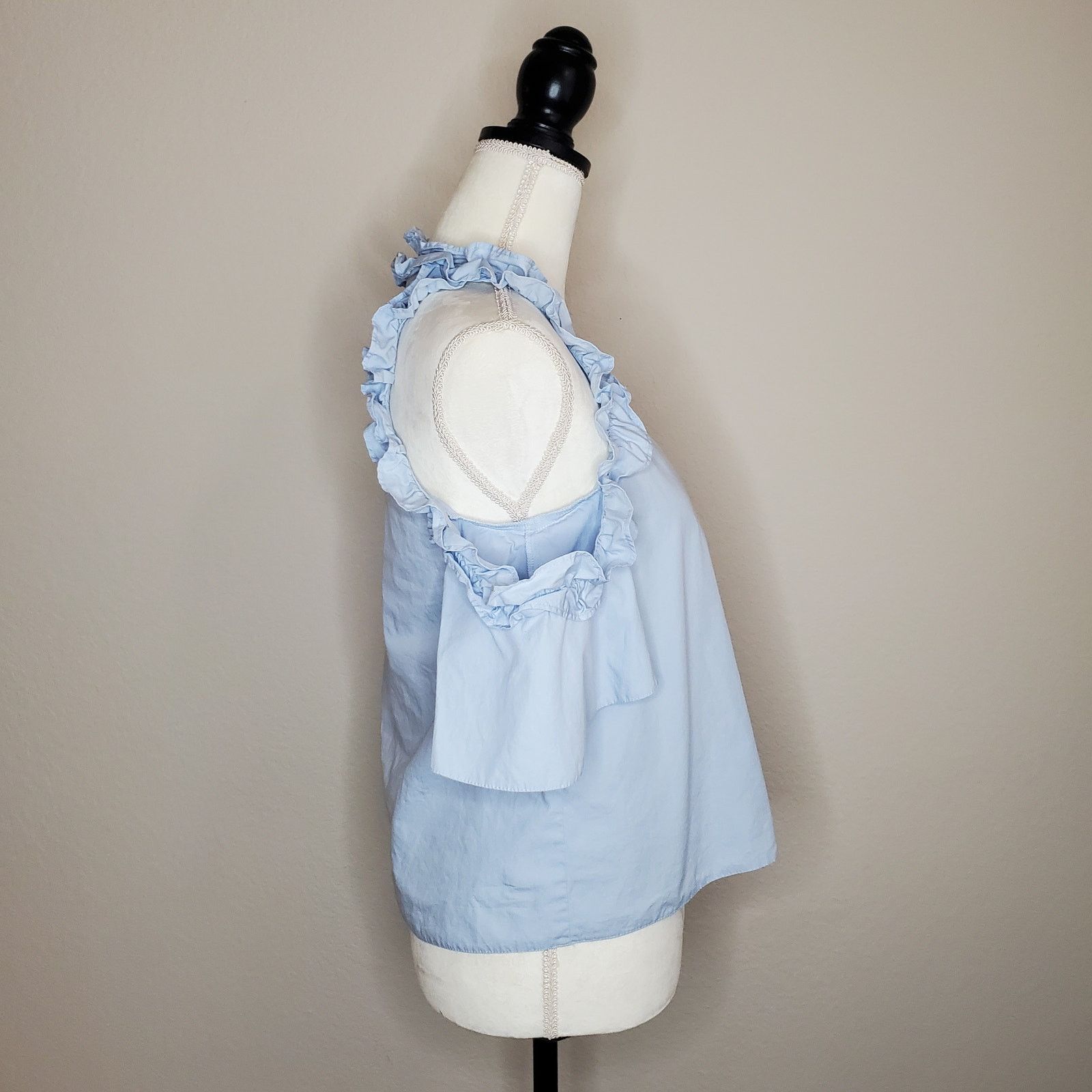 Topshop Topshop Blue Cold Shoulder Ruffle Top 4 Size S / US 4 / IT 40 - 3 Thumbnail