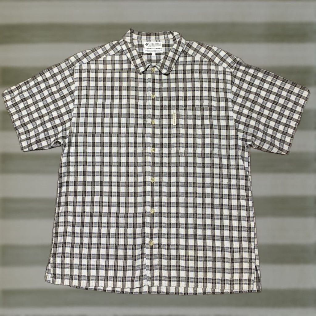 Vintage Columbia Button-Up Shirt Men Regular Short Sleeve Plaid Blue Brown Cream USA USA Theme Size US L / EU 52-54 / 3 - 1 Thumbnail
