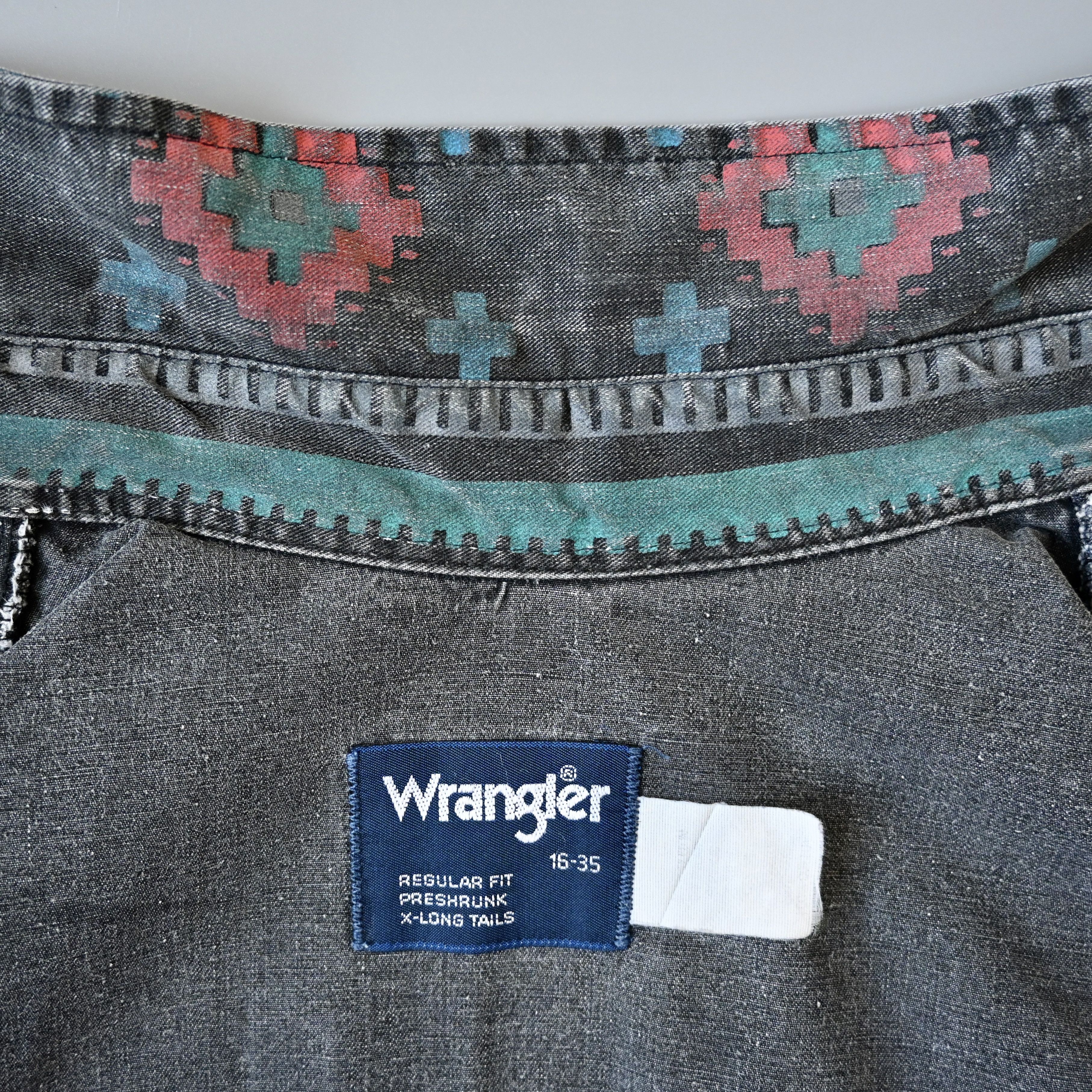 Vintage VTG Wrangler Brushpopper cape shirt Aztec Navajo 16.5-35 Size US L / EU 52-54 / 3 - 14 Thumbnail