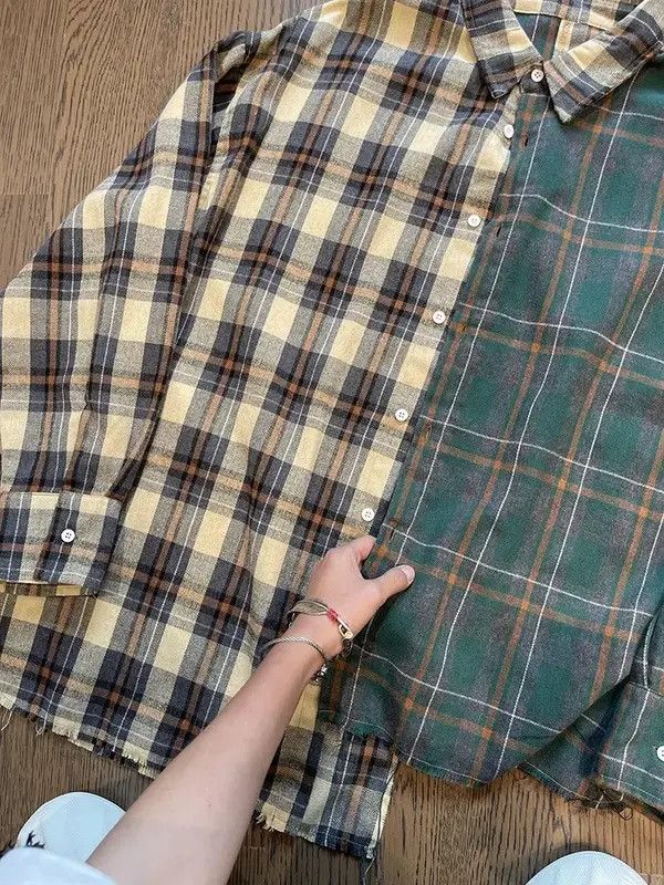 VIBE Outdoor retro asymmetric patchwork distressed plaid shirt Size US XL / EU 56 / 4 - 4 Thumbnail