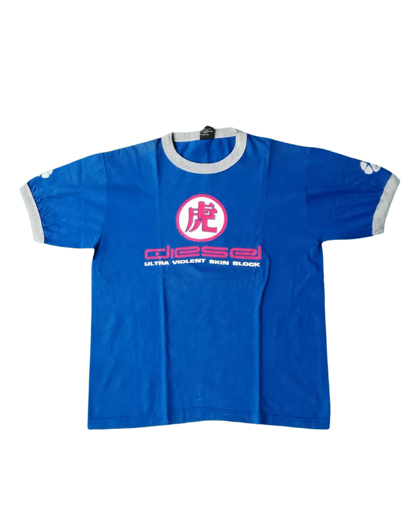 Diesel × Vintage Vintage Diesel Kanji Art Blue Ringer Tees Size US L / EU 52-54 / 3 - 1 Thumbnail