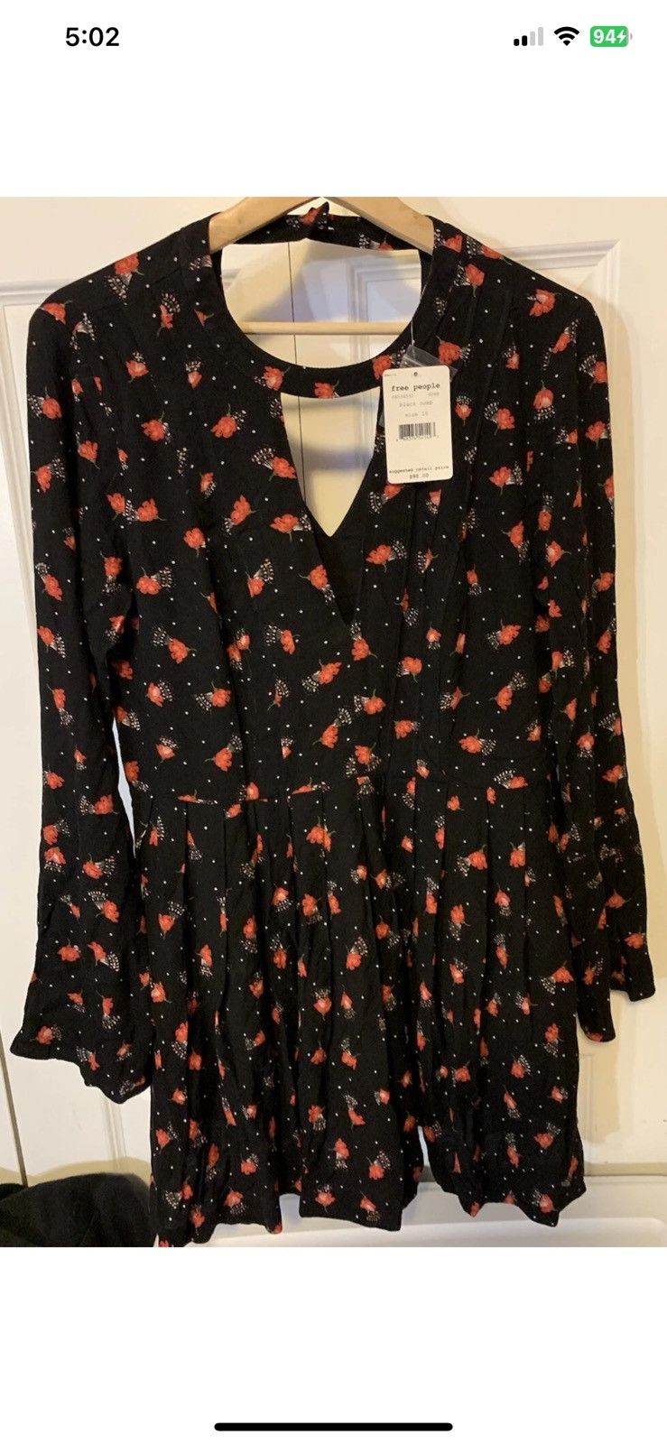 Free People Free People womens sz 10 black red floral dress v neck Size ONE SIZE - 1 Thumbnail