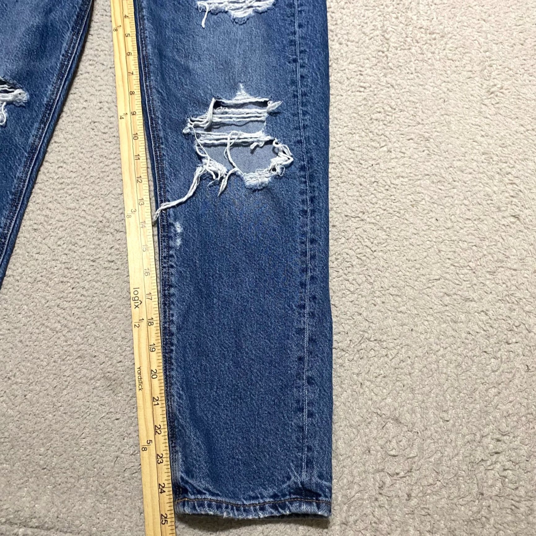 American Eagle Outfitters American Eagle Jeans Womens 0P Blue Denim Mom Straight Distressed High Rise Size 25" / US 0 / IT 36 - 6 Thumbnail