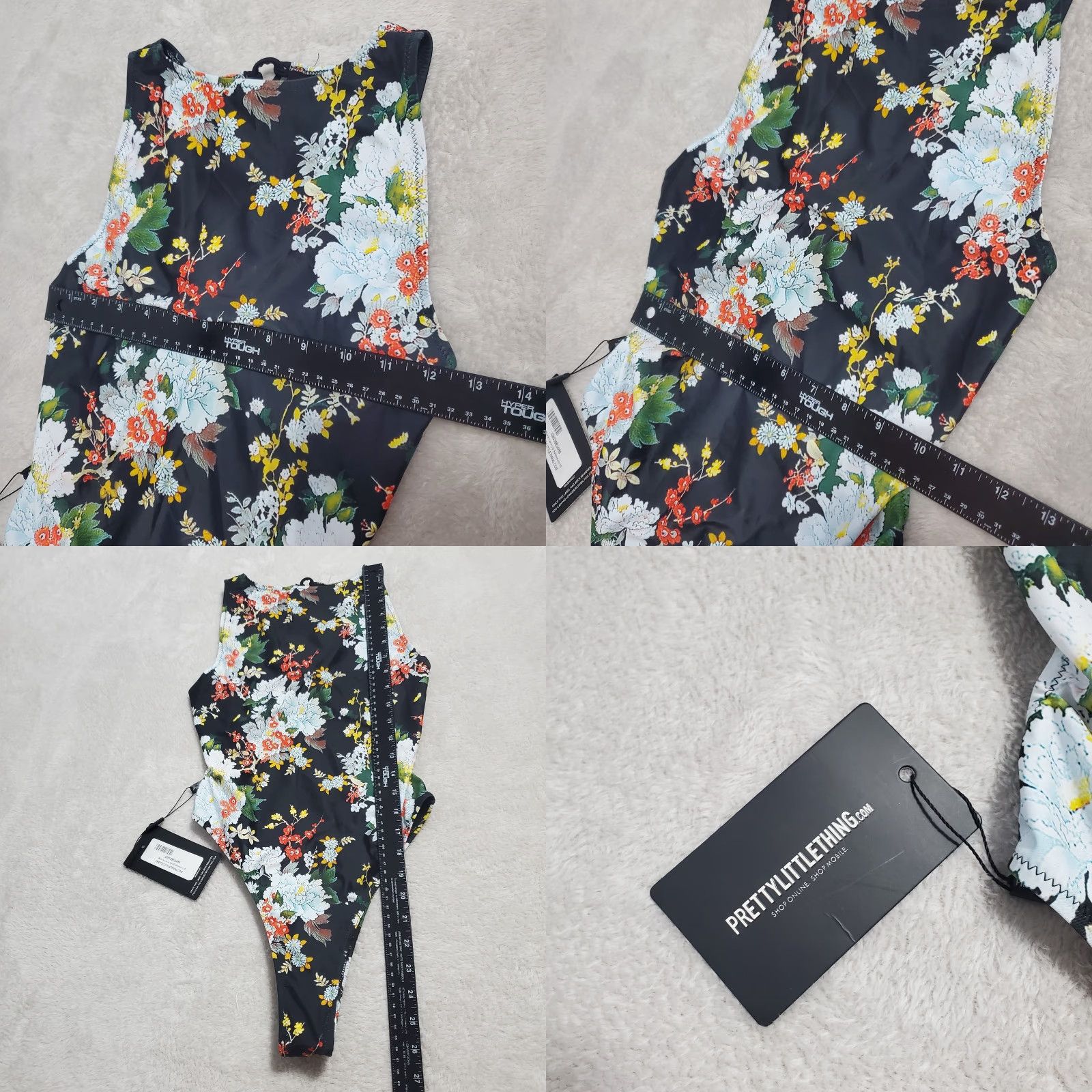 PrettyLittleThing VINTAGE Pretty Little Thing Swimsuit Women 6 Black Floral Lace Up Back Halter High Cut? Size ONE SIZE - 8 Thumbnail