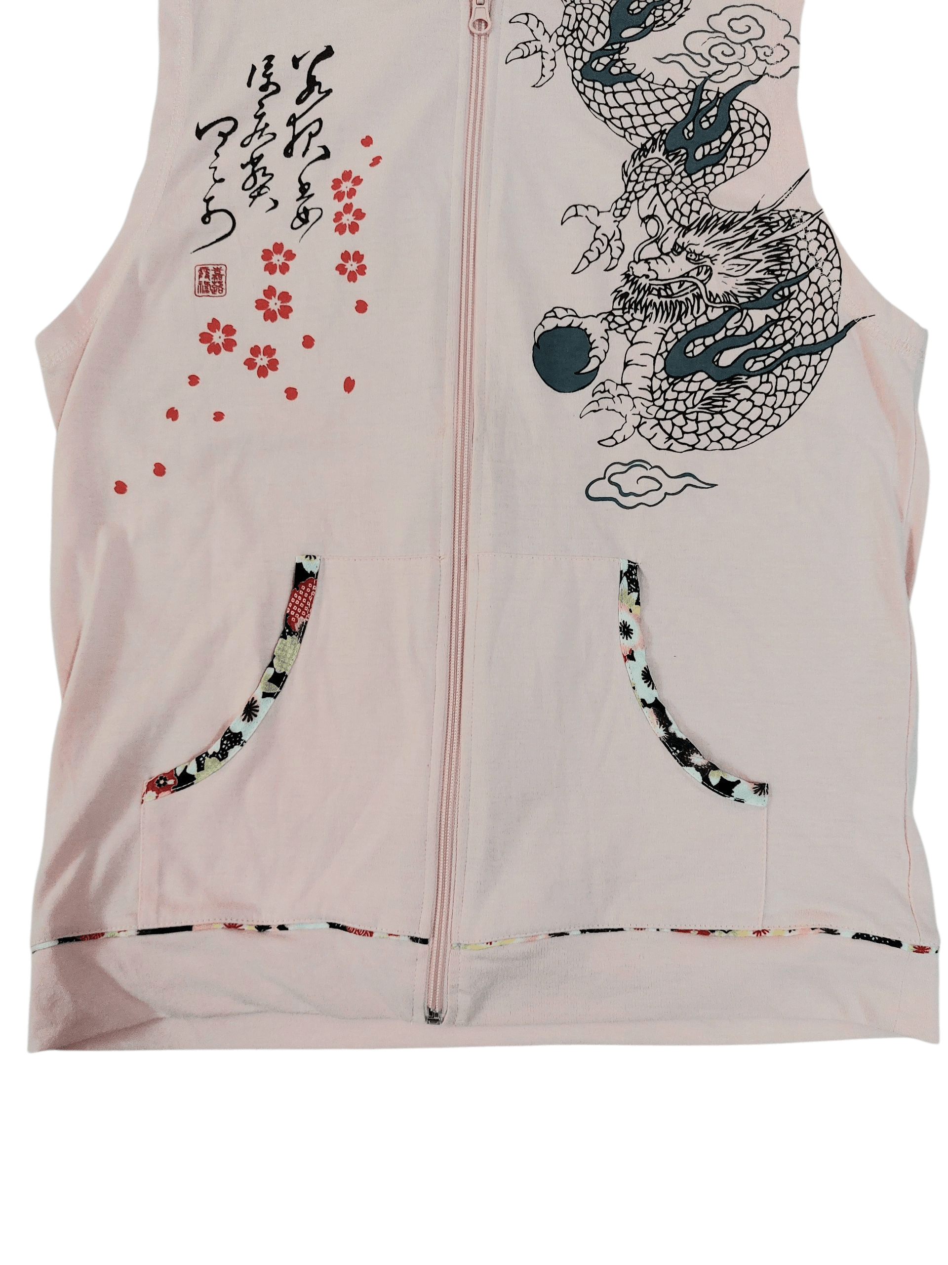 Dragonfly Sleeveless Hoodies Punk Sukajan Sakura Dragon Printed Size US M / EU 48-50 / 2 - 10 Thumbnail