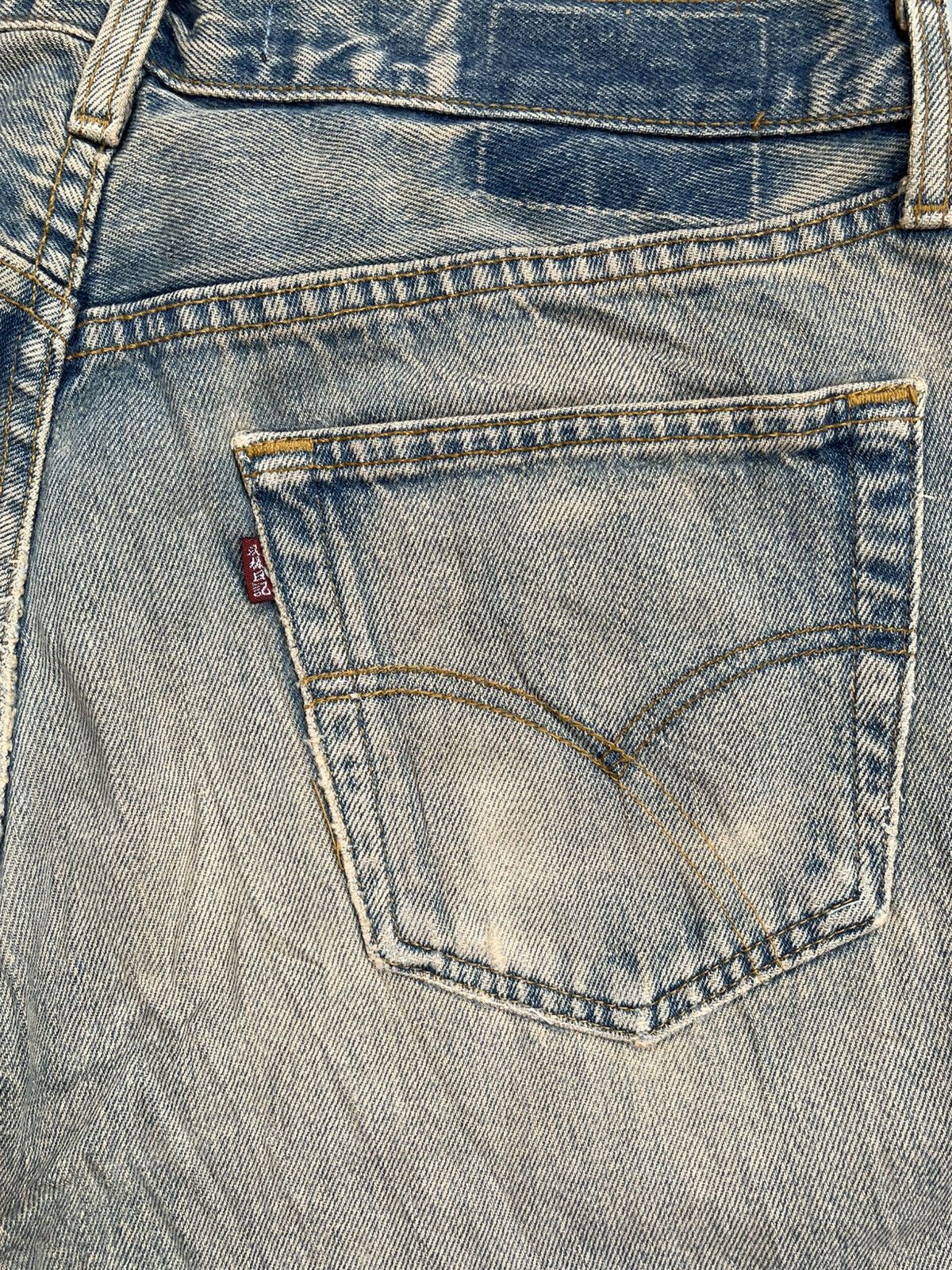 Karakuri Tamashii Distressed navy blue jeans with unique embroidery Size US 33 - 3 Thumbnail
