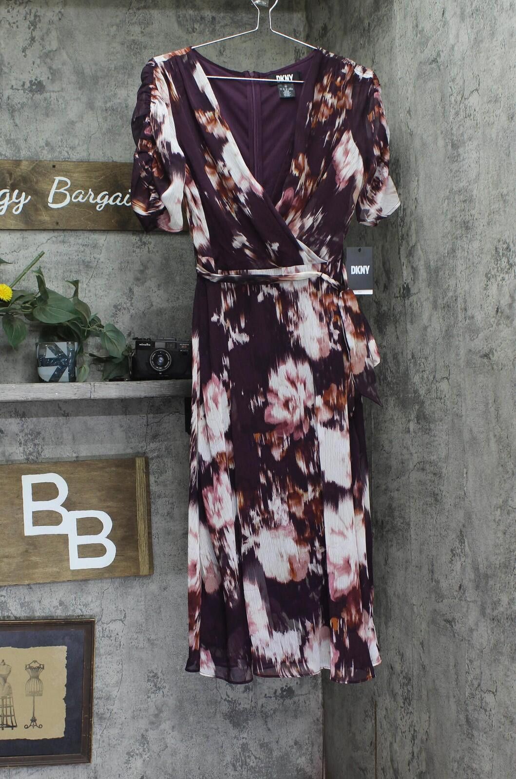 DKNY Nwt Dkny Puff Sheer Sleeves Dress Raisin Purple Multi 4 Size S / US 4 / IT 40 - 1 Thumbnail