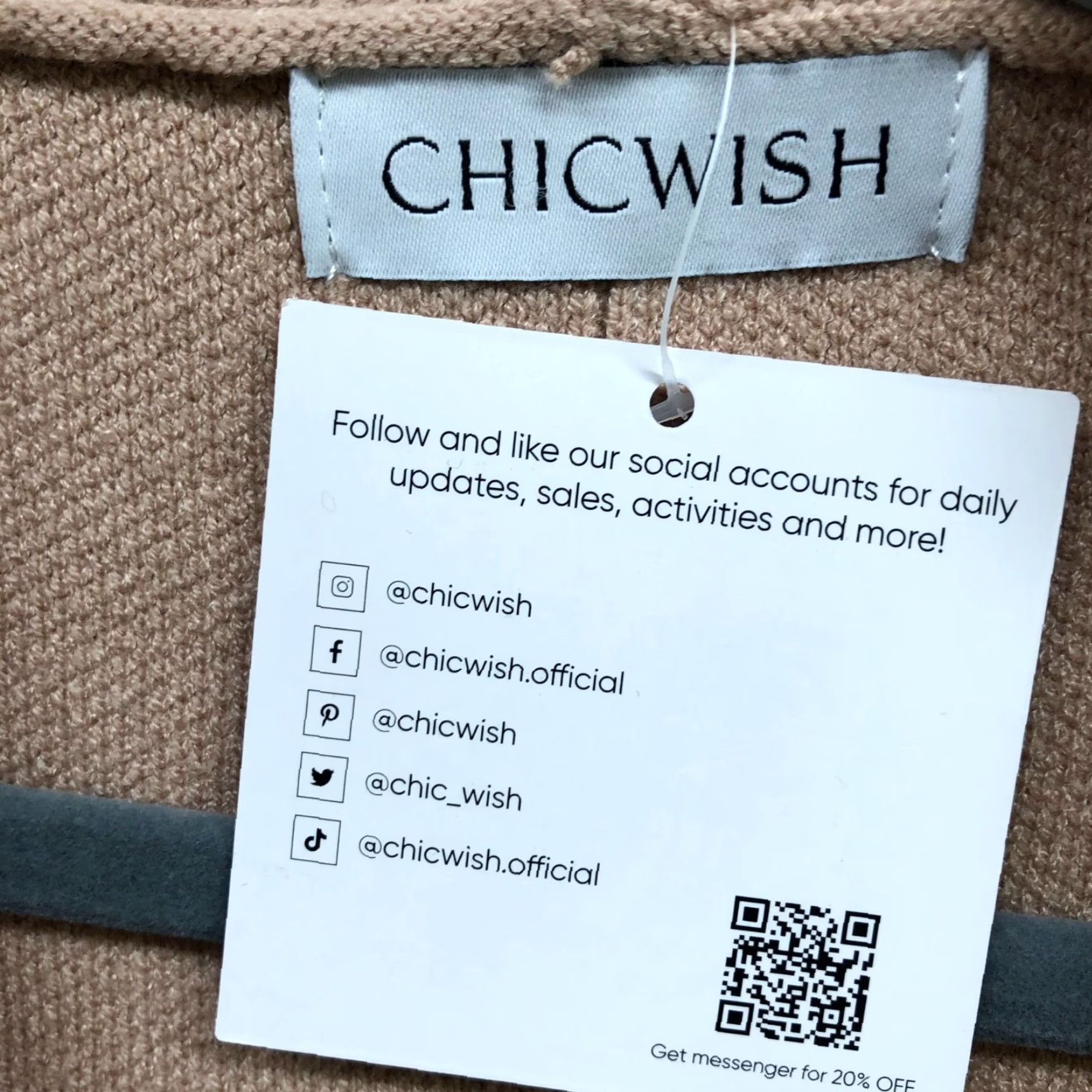 Camel Chicwish Cardigan Duster Open Front Womens L Beige Acrylic Knit Pockets Fall Winter Chicwish Refined Size L / US 10 / IT 46 - 7 Thumbnail