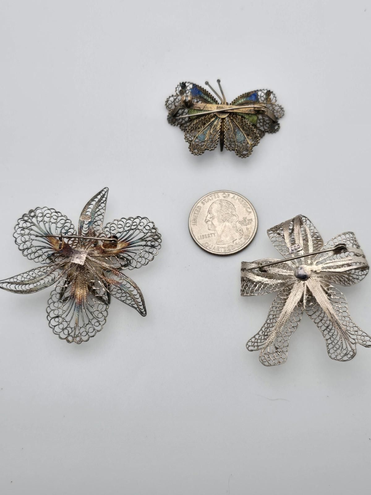 Other Lot of 3 Vintage Silver Filigree Brooches Size ONE SIZE - 2 Thumbnail