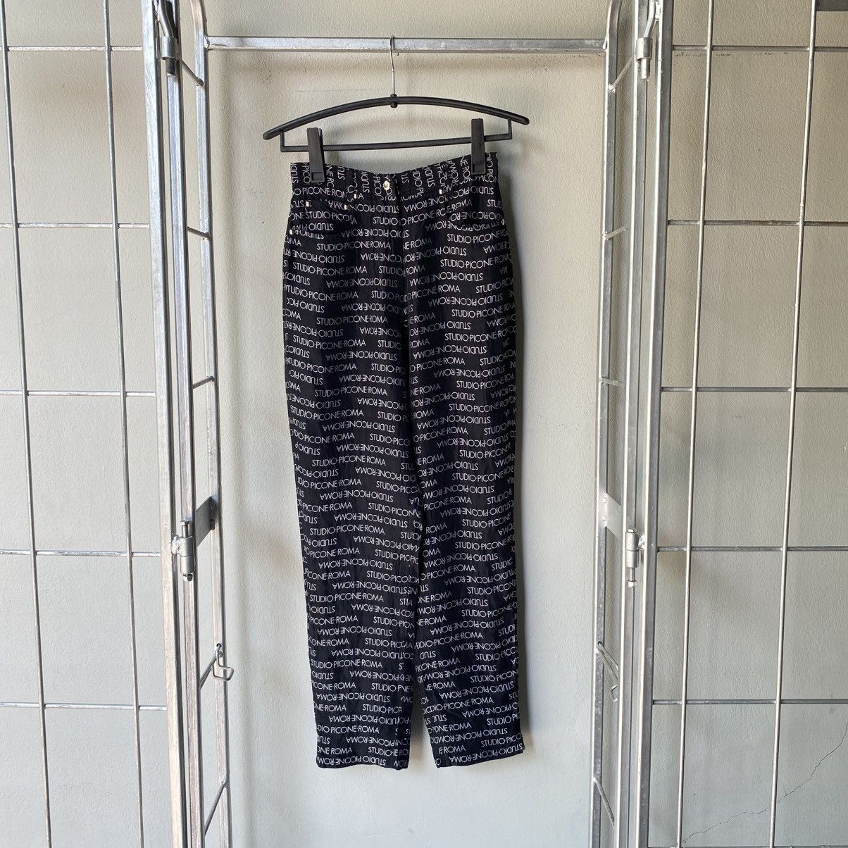 Designer × Japanese Brand STUDIO PICONE ROMA Black Logo Print Wide-Leg Pants Size 27" / US 4 / IT 40 - 1 Thumbnail