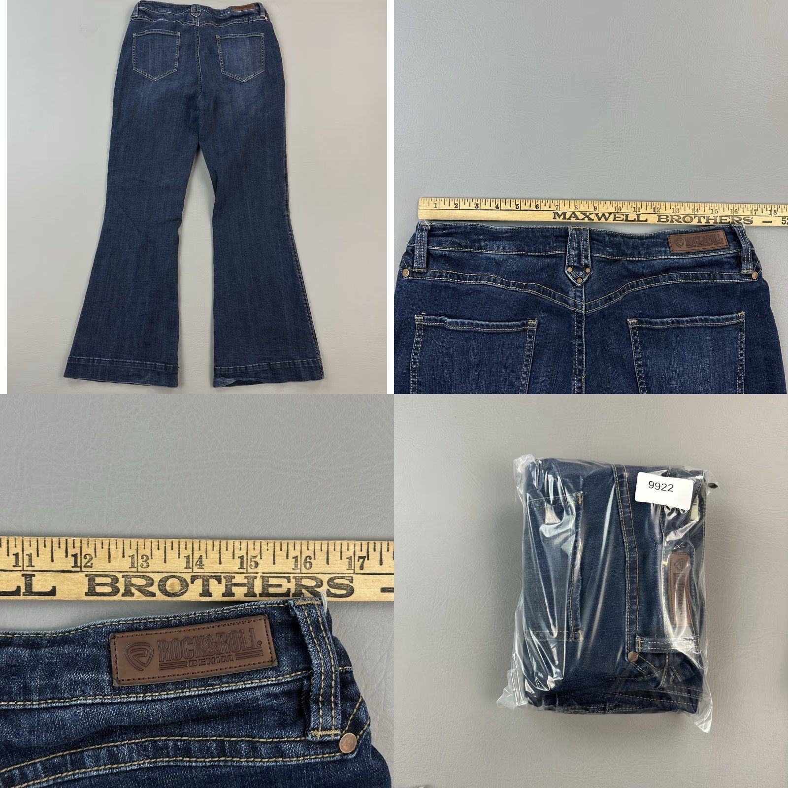Vintage Rock & Roll Denim Jeans Women’s 33x34 33x33 Flare High Rise Trouser Rivet Detail Size 24" / US 00 / IT 34 - 9 Thumbnail