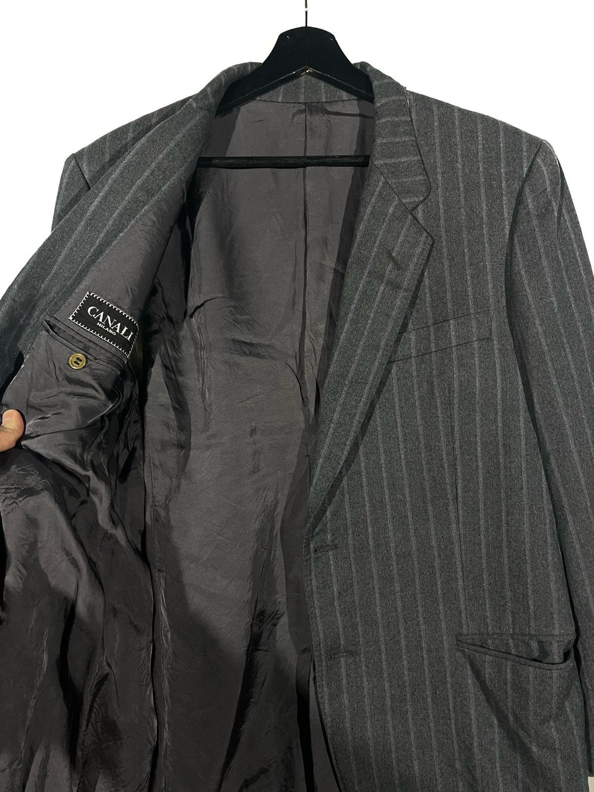 Canali × Cerruti 1881 Canali Grey Wool Stripe Vintage Blazer Size 52 1881 Cerruti Size 52R - 5 Thumbnail