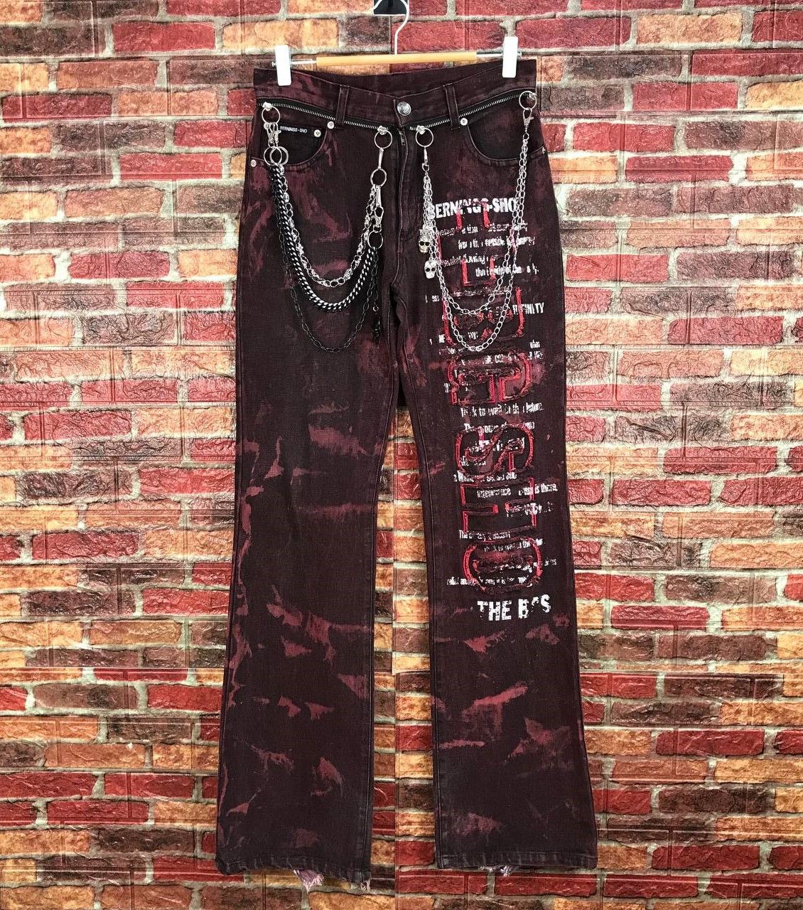 If Six Was Nine FLARED🔥BERNING-SHO DYE CYBER-PUNK SKULL DISTRESSED DENIM Size US 28 / EU 44 - 1 Thumbnail