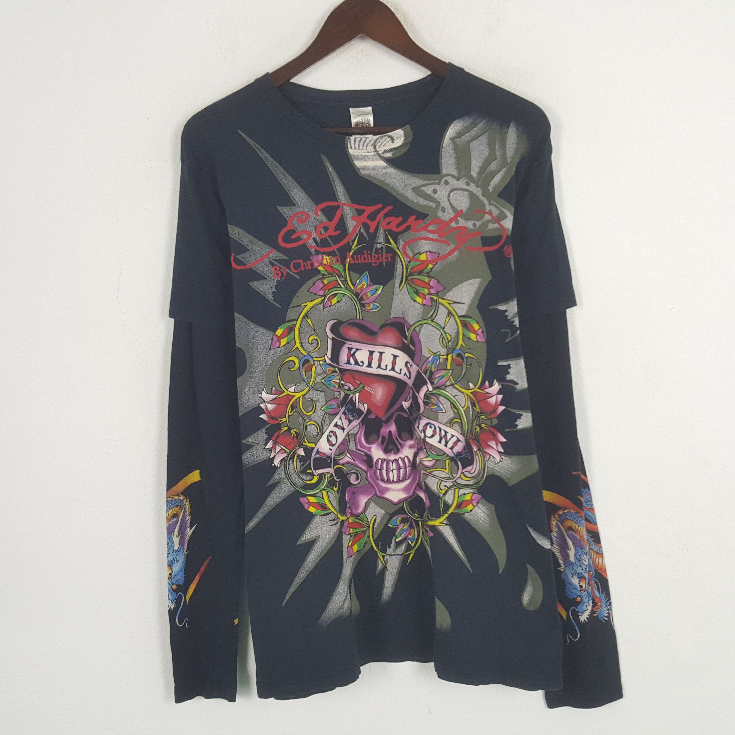 Designer × Ed Hardy × Vintage Vintage Ed Hardy Overprinted Rare Tshirt Size US L / EU 52-54 / 3 - 2 Thumbnail
