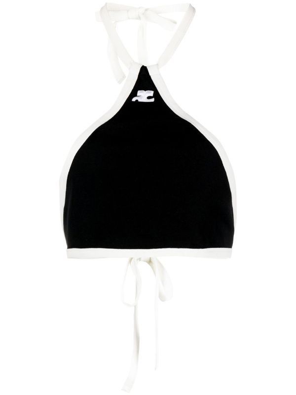 Courreges o1mle1224 Light Ribs Contrast Crop Top in Black Size L / US 10 / IT 46 - 1 Thumbnail