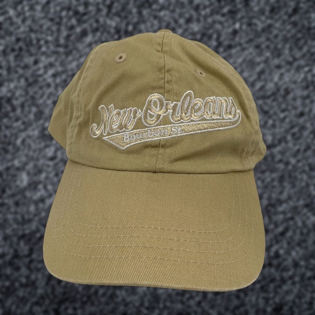 Vintage New Orleans Bourbon Street Baseball Cap Mens Tan Adjustable Strap Cotton Solid Sports All Season Cap Size ONE SIZE - 1 Thumbnail