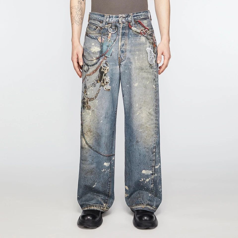 Jean × Vintage High Street Chain Print Washed Baggy Size US 31 - 1 Thumbnail