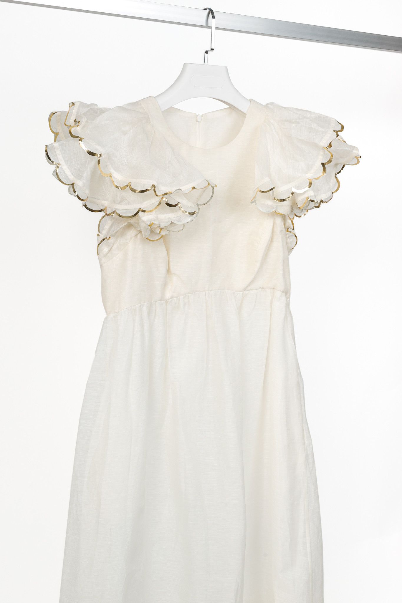 Zimmermann Dancer Ivory Linen & Silk Scalloped Midi Dress Maxi Dresses