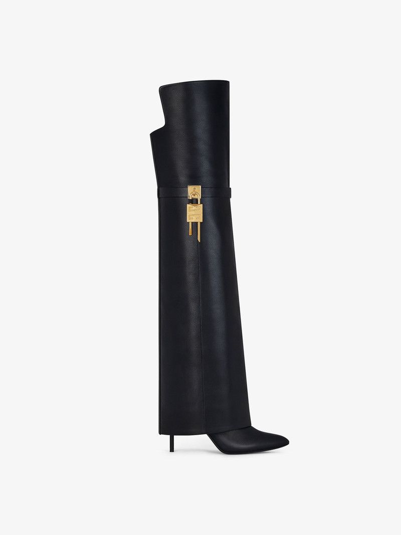 Givenchy o1w1db10326 Shark Lock Stiletto OTK Boots in Black Size US 10.5 / IT 40.5 - 1 Thumbnail